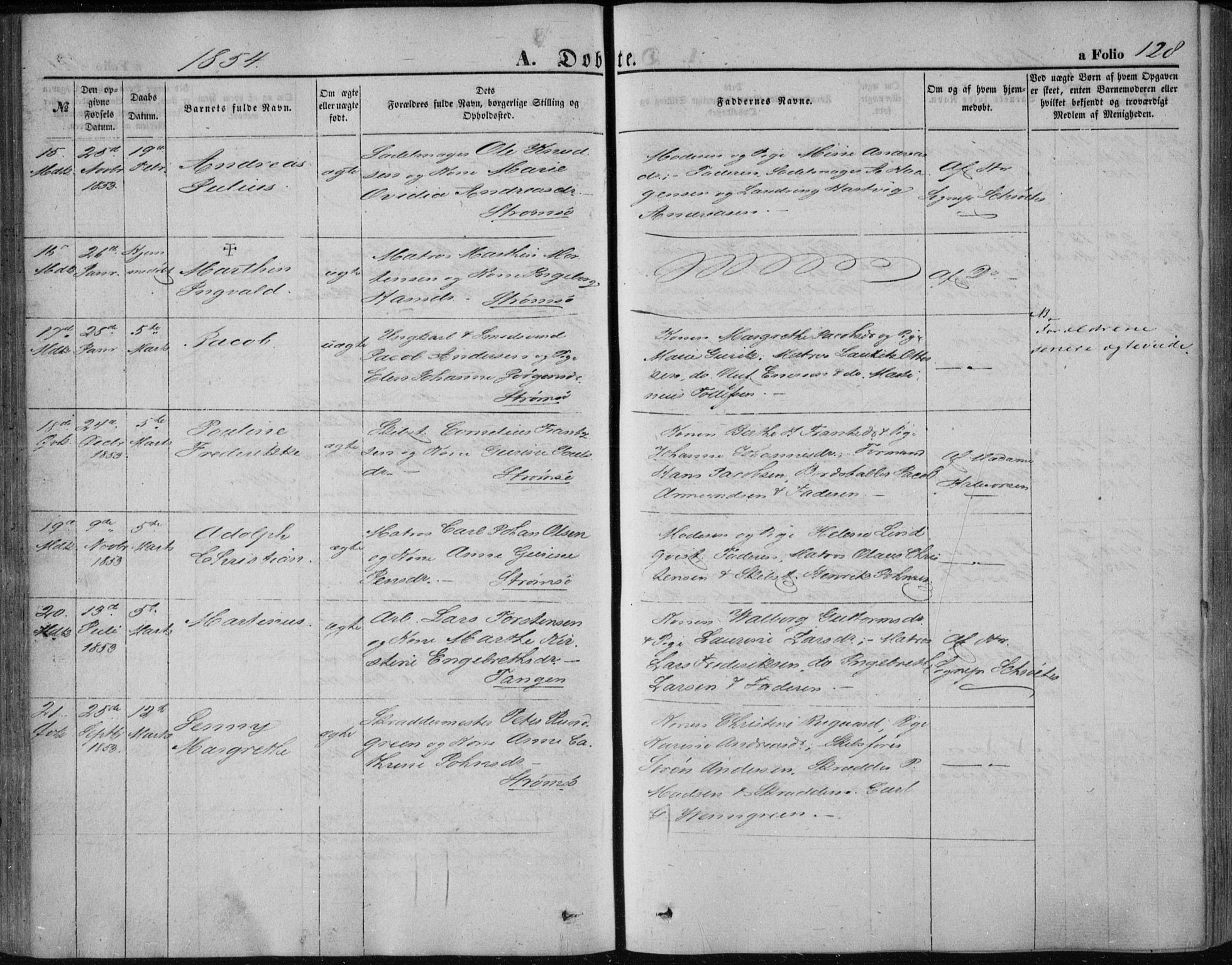 Strømsø kirkebøker, SAKO/A-246/F/Fa/L0014: Parish register (official) no. I 14, 1848-1858, p. 128