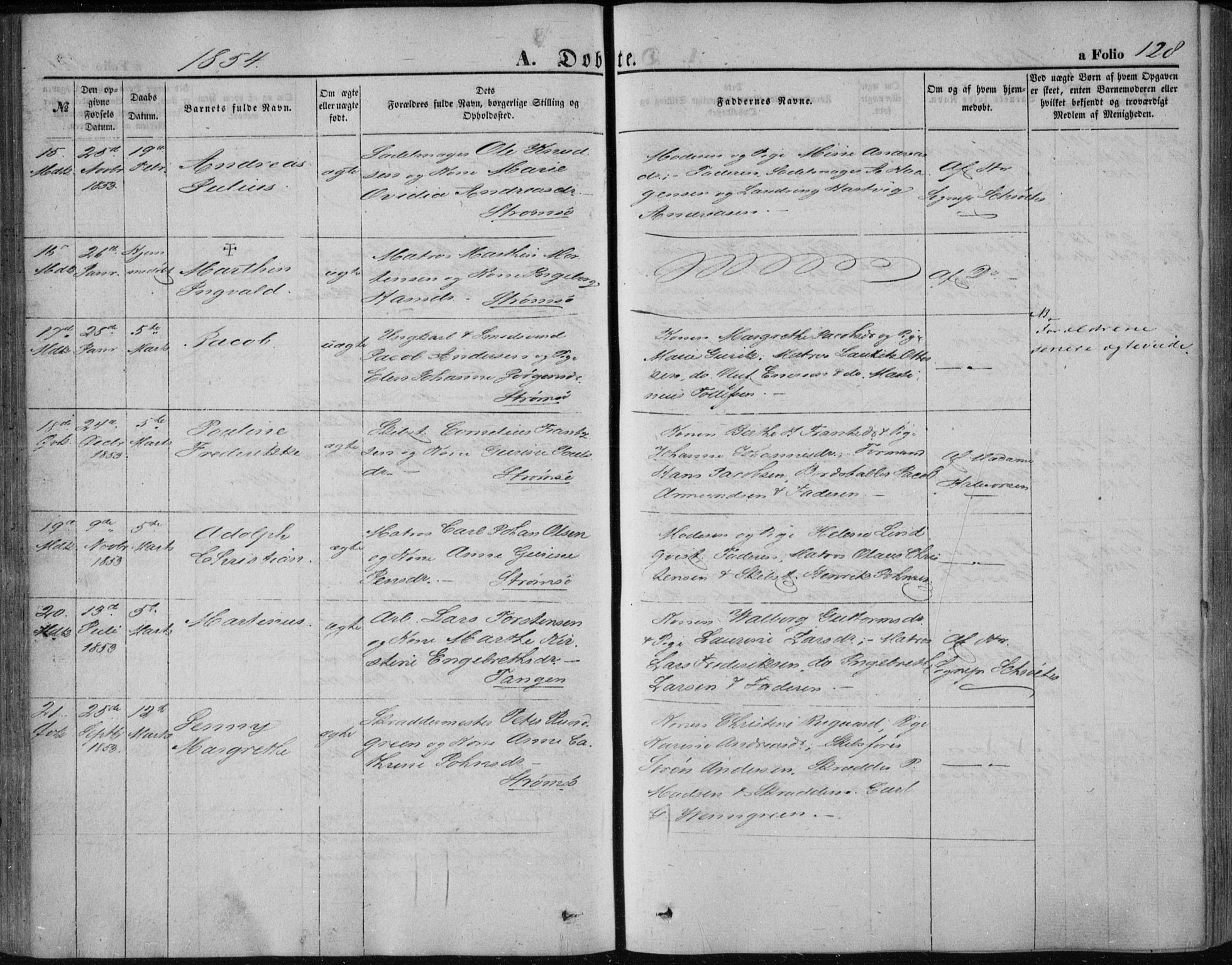Strømsø kirkebøker, AV/SAKO-A-246/F/Fa/L0014: Parish register (official) no. I 14, 1848-1858, p. 128