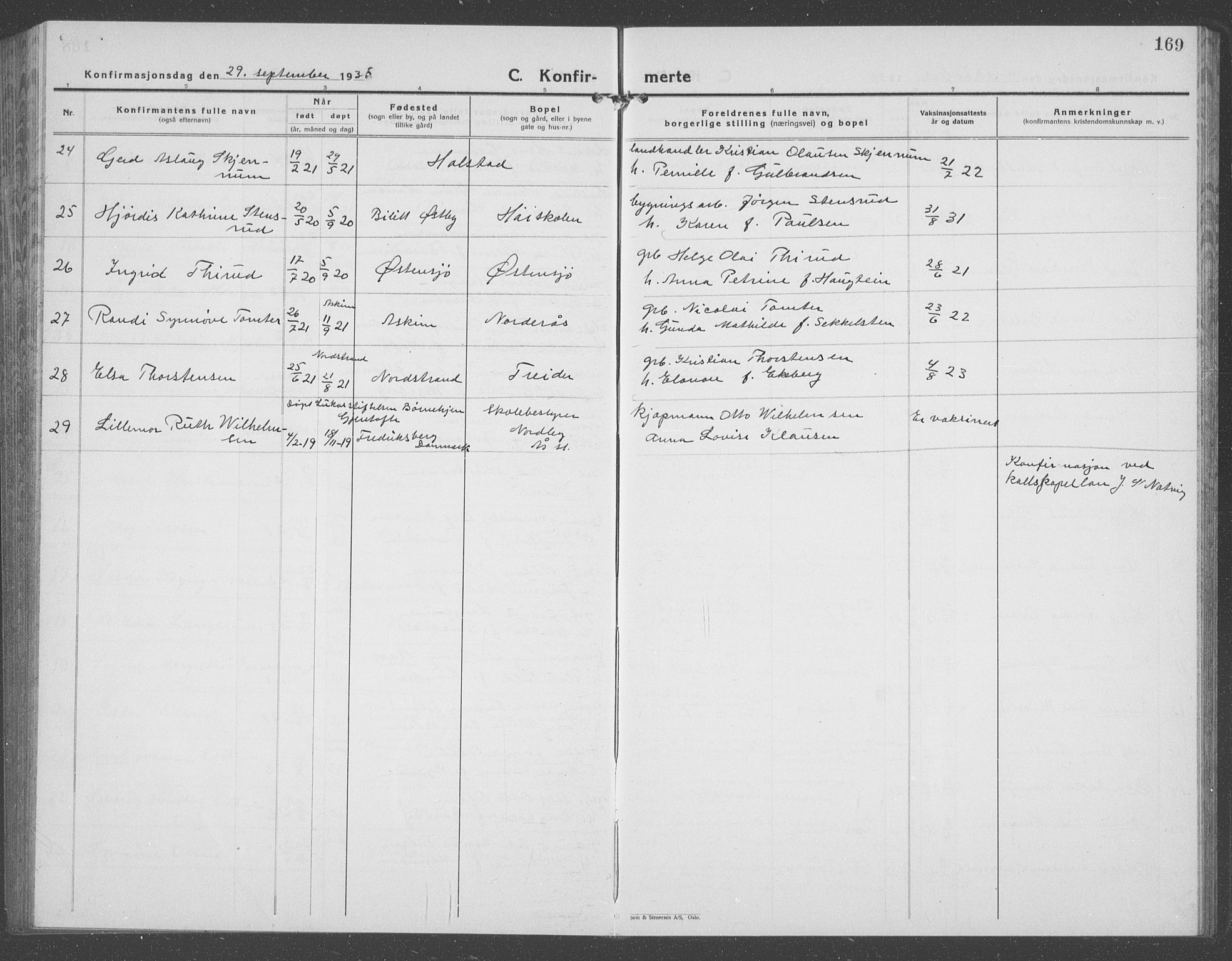 Ås prestekontor Kirkebøker, AV/SAO-A-10894/G/Ga/L0006: Parish register (copy) no. I 6, 1925-1940, p. 169