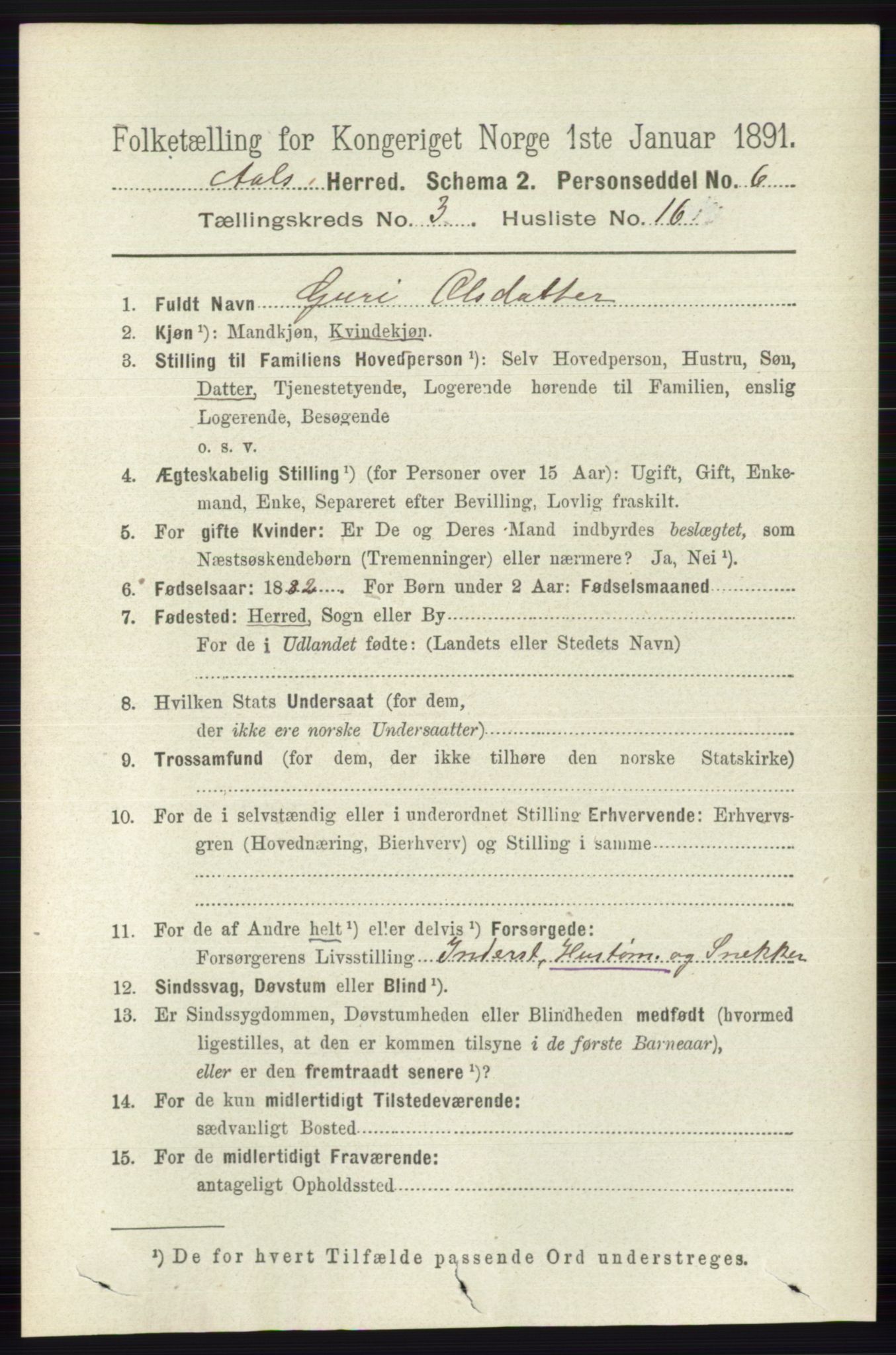 RA, 1891 census for 0619 Ål, 1891, p. 749