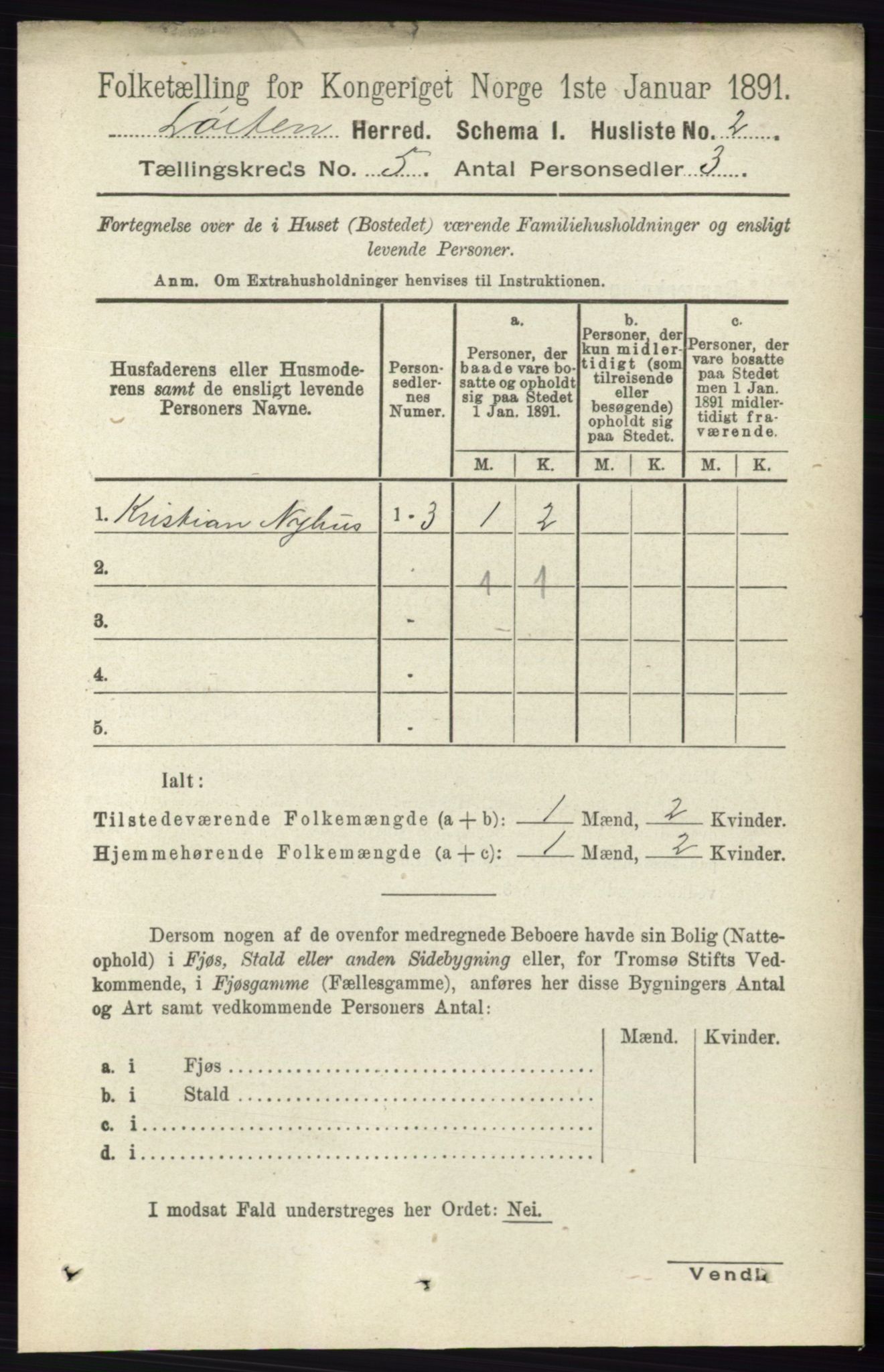 RA, 1891 census for 0415 Løten, 1891, p. 3307