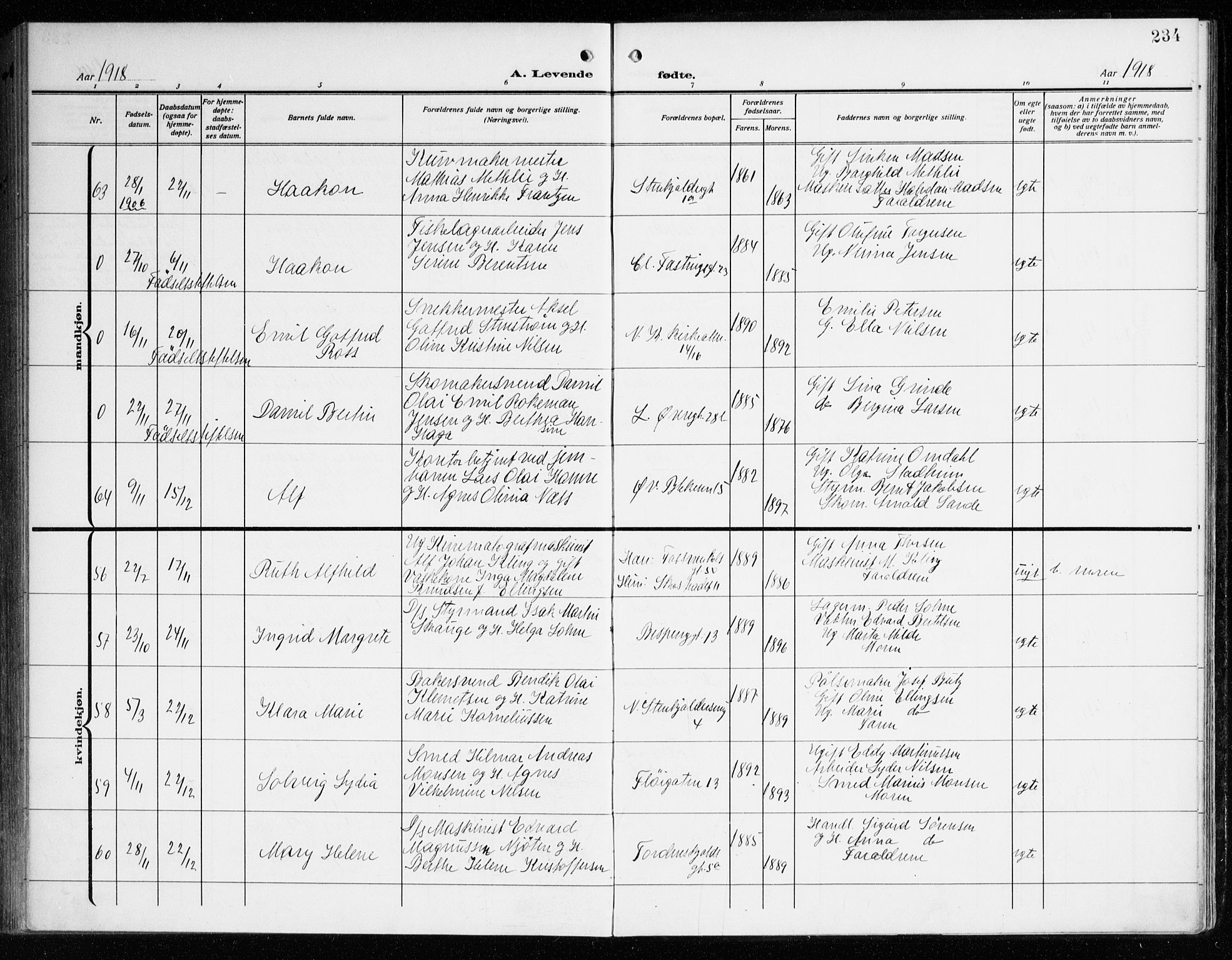 Korskirken sokneprestembete, AV/SAB-A-76101/H/Haa: Parish register (official) no. B 10, 1909-1923, p. 234