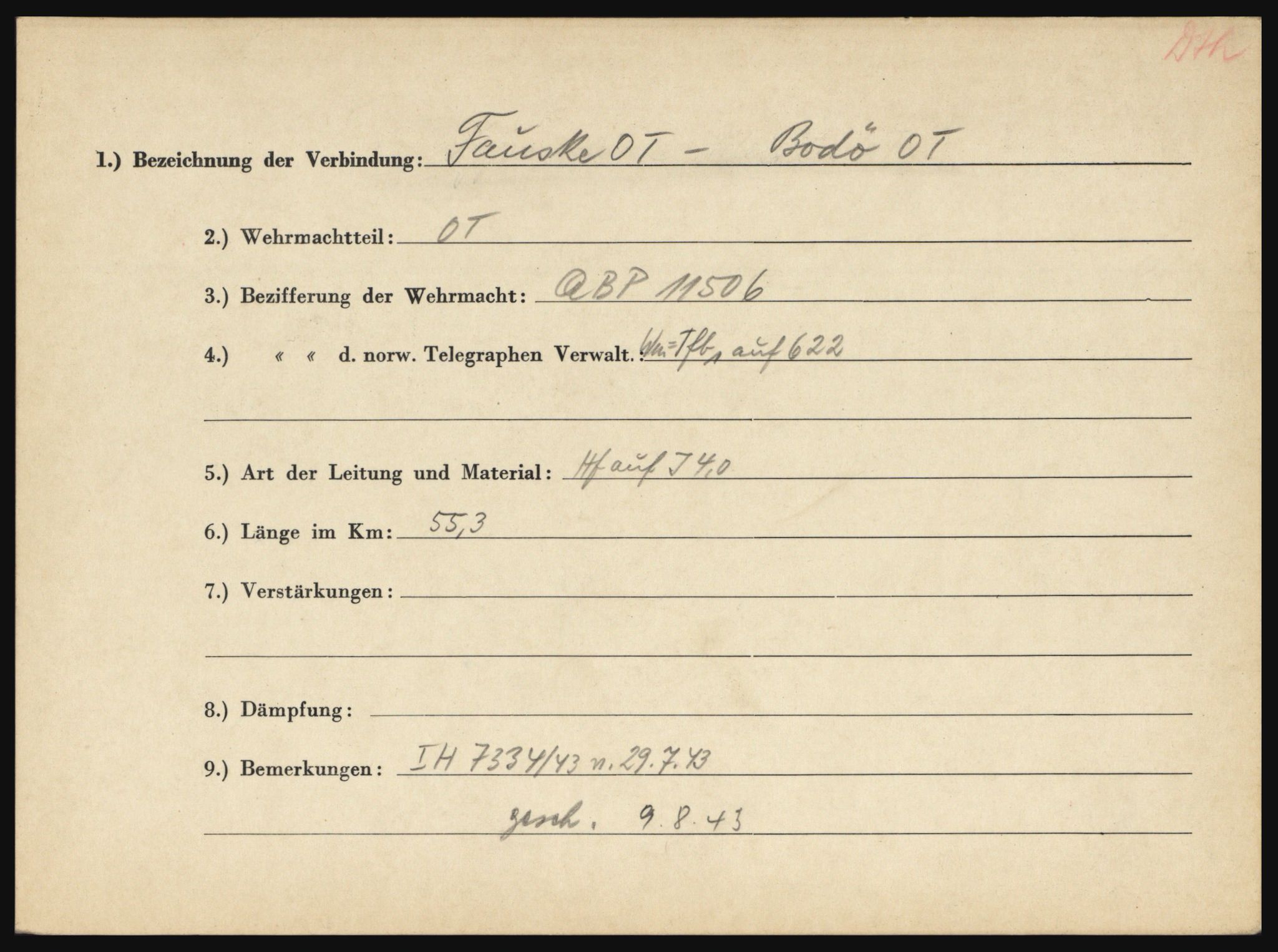 Tyske arkiver, Organisation Todt (OT), Einsatzgruppe Wiking, AV/RA-RAFA-2188/1/O/O12/L0003: Kartotek over tyske telefon- og fjernskriverlinjer i Norge, 1940-1945, p. 46