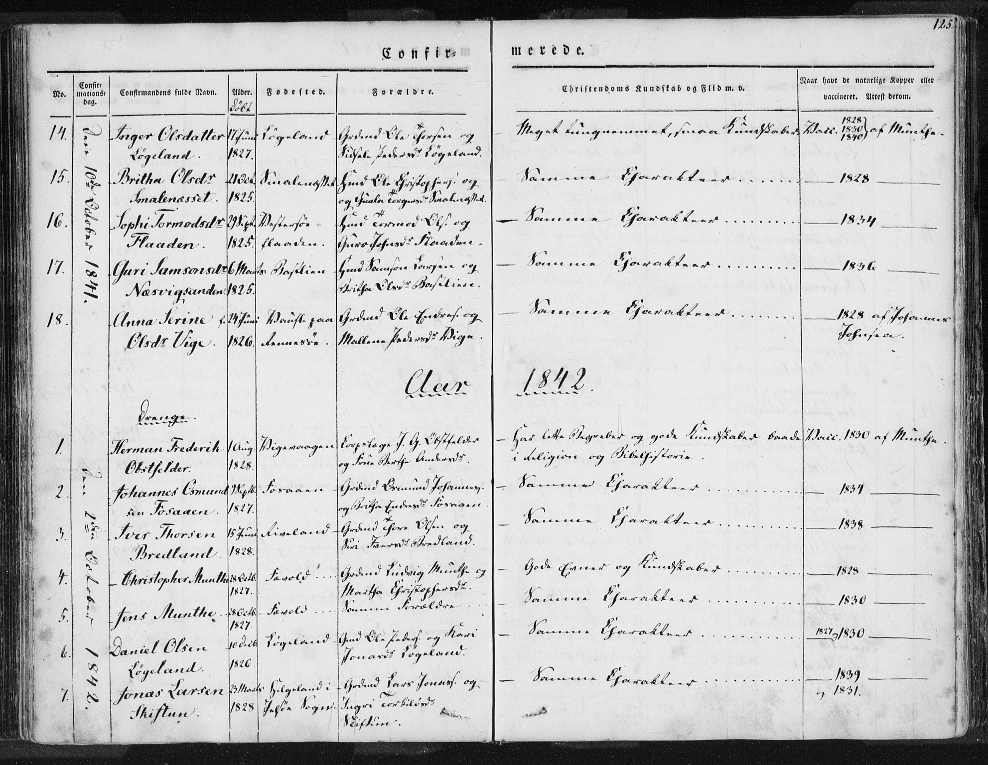 Hjelmeland sokneprestkontor, SAST/A-101843/01/IV/L0006: Parish register (official) no. A 6, 1834-1845, p. 125