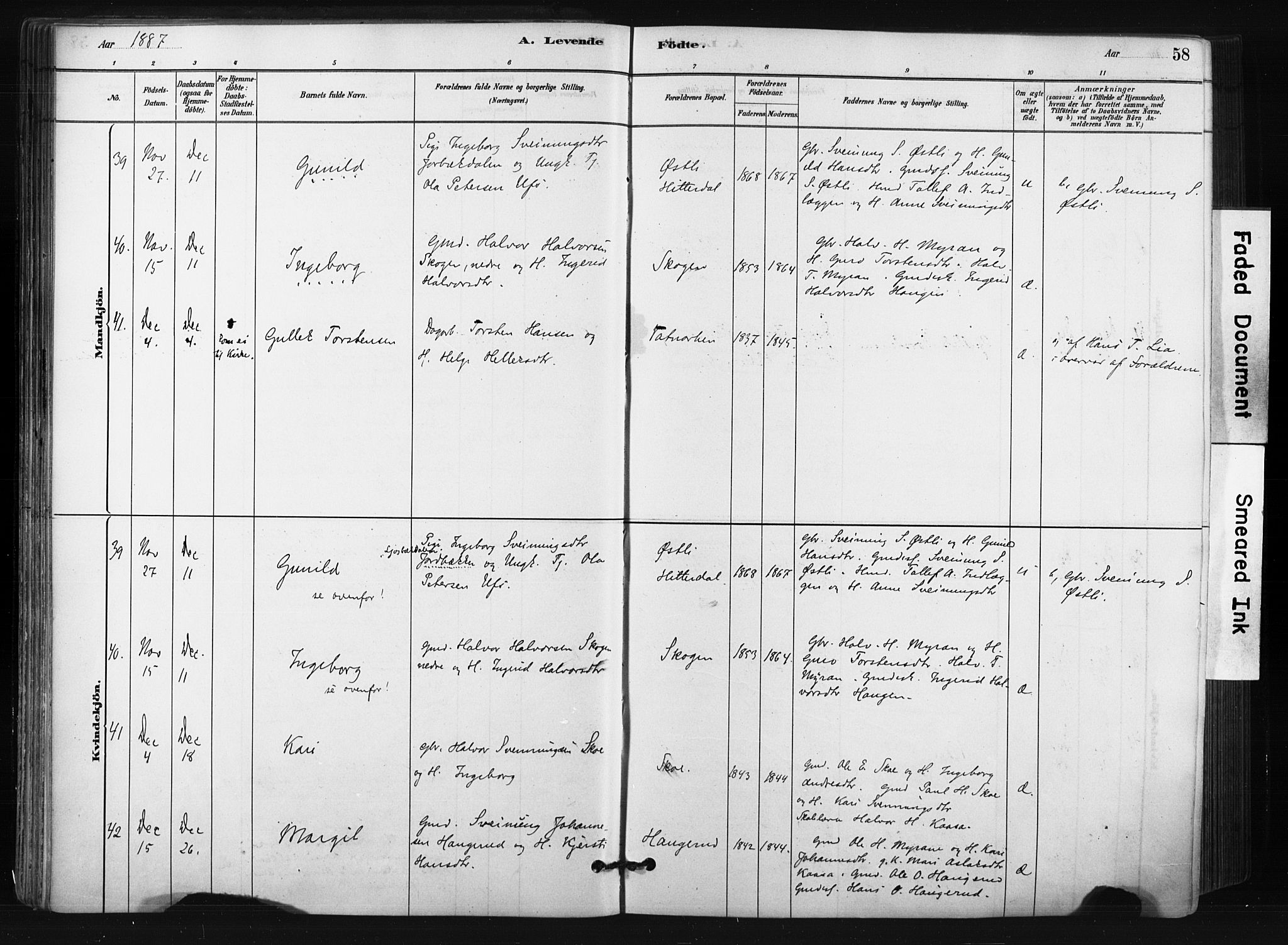 Bø kirkebøker, SAKO/A-257/F/Fa/L0010: Parish register (official) no. 10, 1880-1892, p. 58