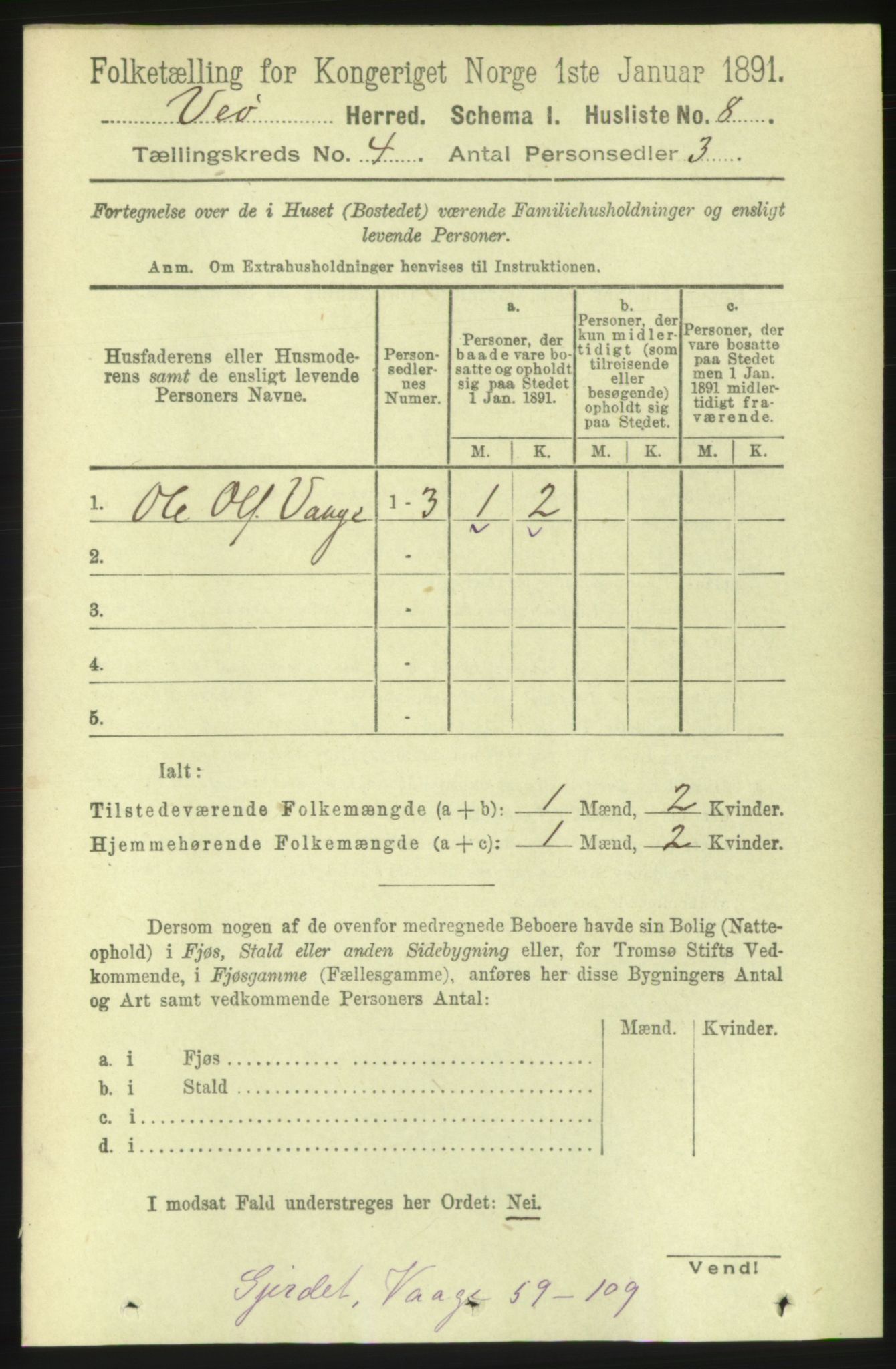 RA, 1891 census for 1541 Veøy, 1891, p. 1743