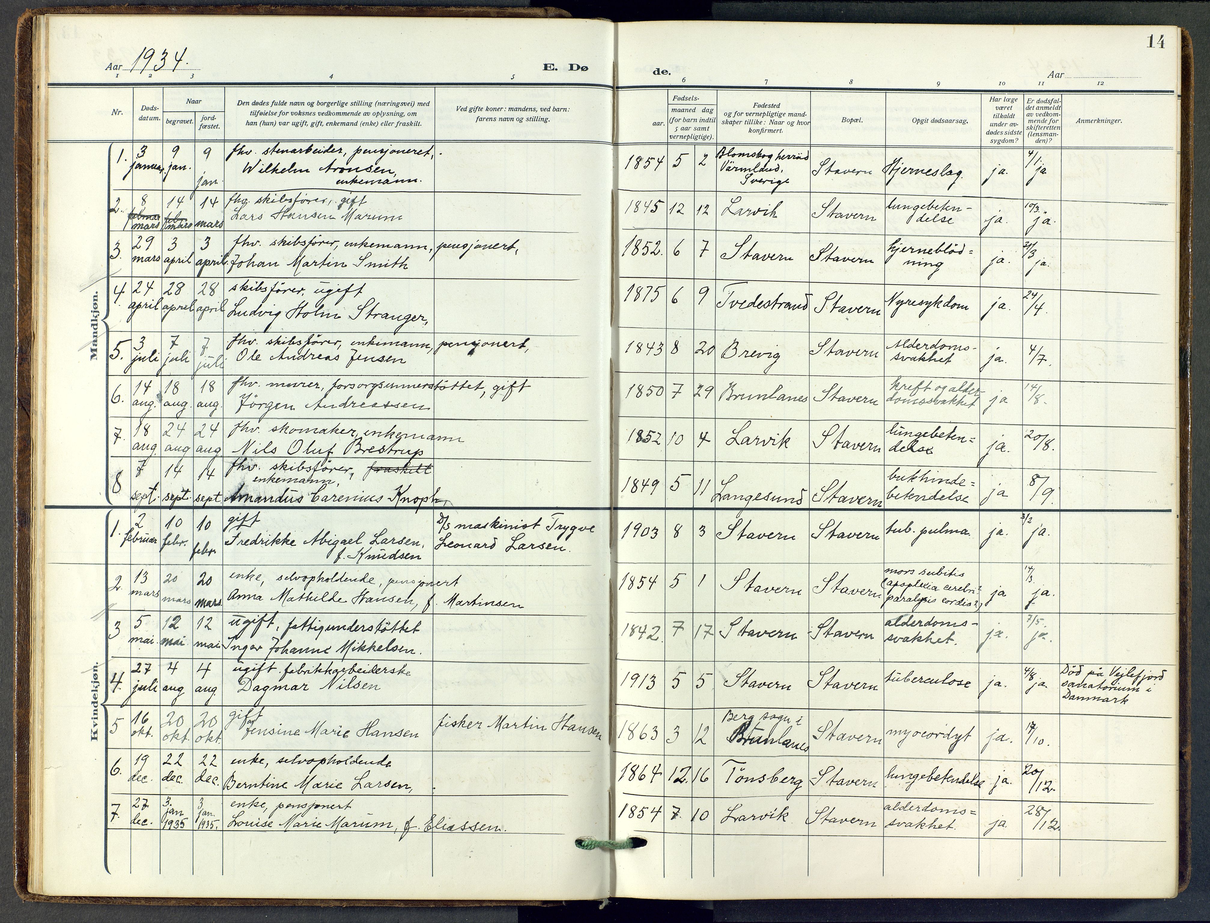 Stavern kirkebøker, SAKO/A-318/F/Fa/L0010: Parish register (official) no. 10, 1916-1967, p. 14