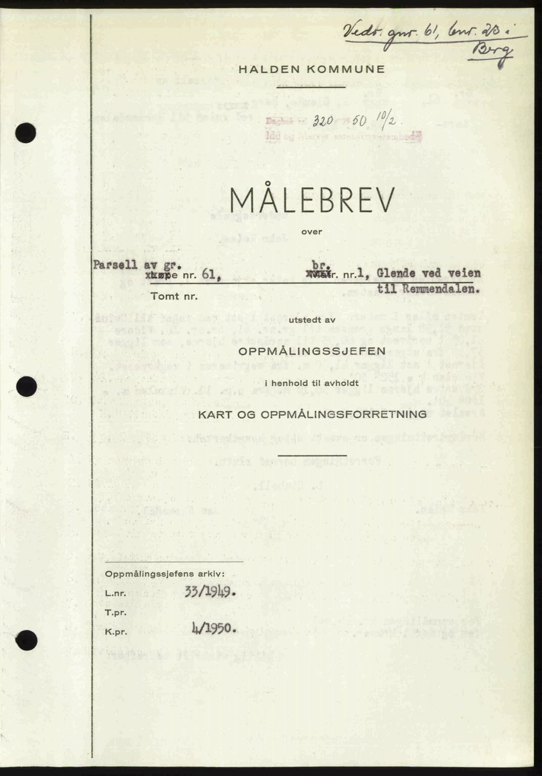 Idd og Marker sorenskriveri, AV/SAO-A-10283/G/Gb/Gbb/L0013: Mortgage book no. A13, 1949-1950, Diary no: : 320/1950