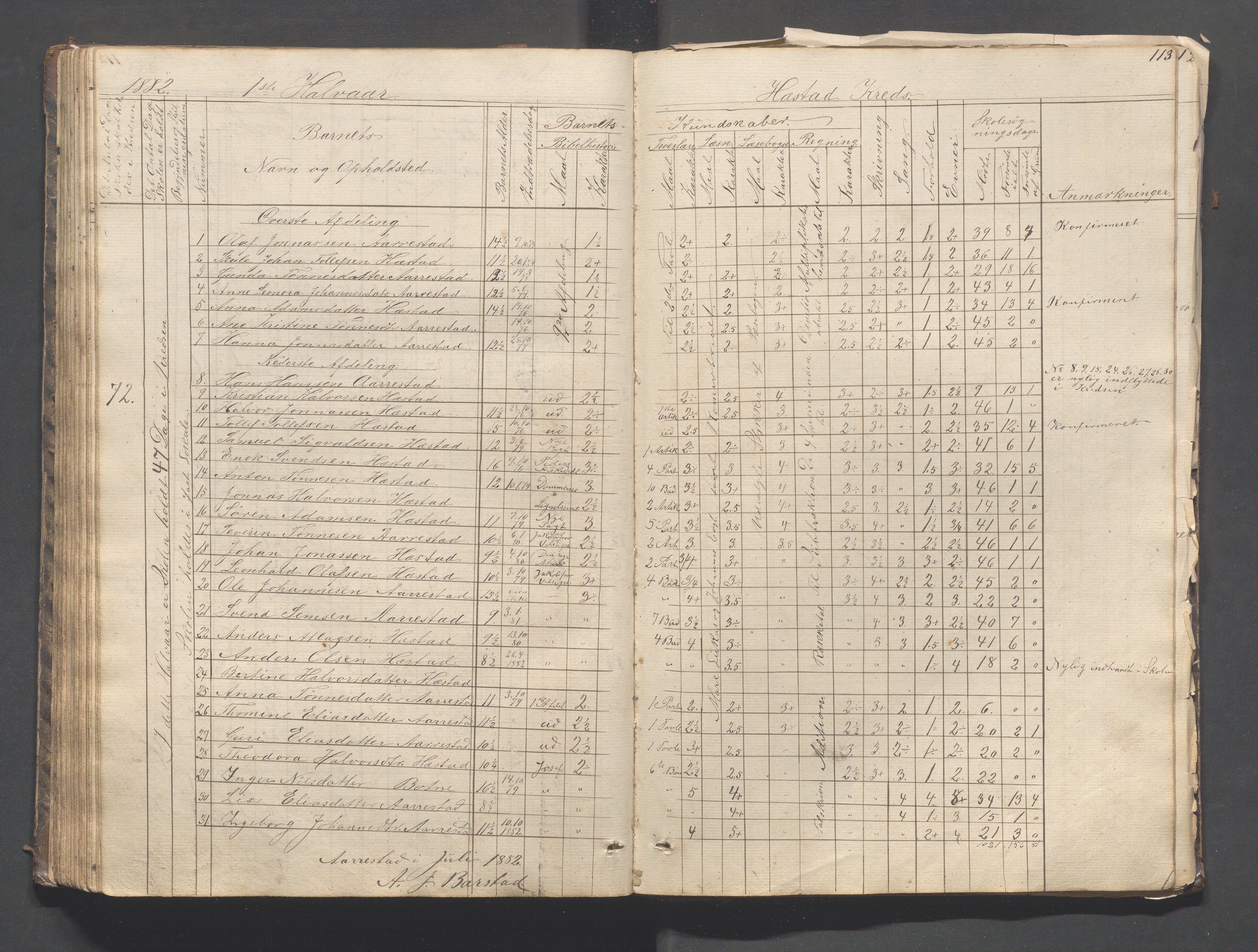 Helleland kommune - Skolekommisjonen/skolestyret, IKAR/K-100486/H/L0003: Skoleprotokoll - Nordre distrikt, 1858-1888, p. 113