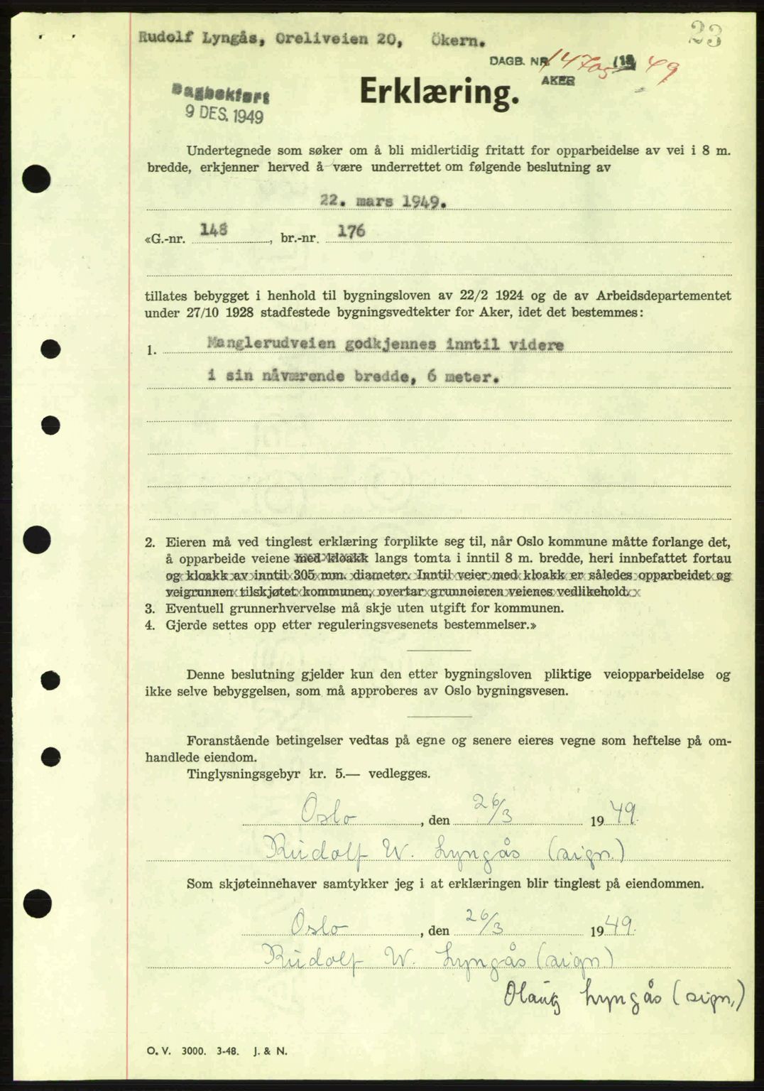 Oslo byskriverembete, AV/SAO-A-10227/G/Gb/Gbd/Gbda/L0017: Mortgage book no. A215, 1949-1950, Diary no: : 14705/1949