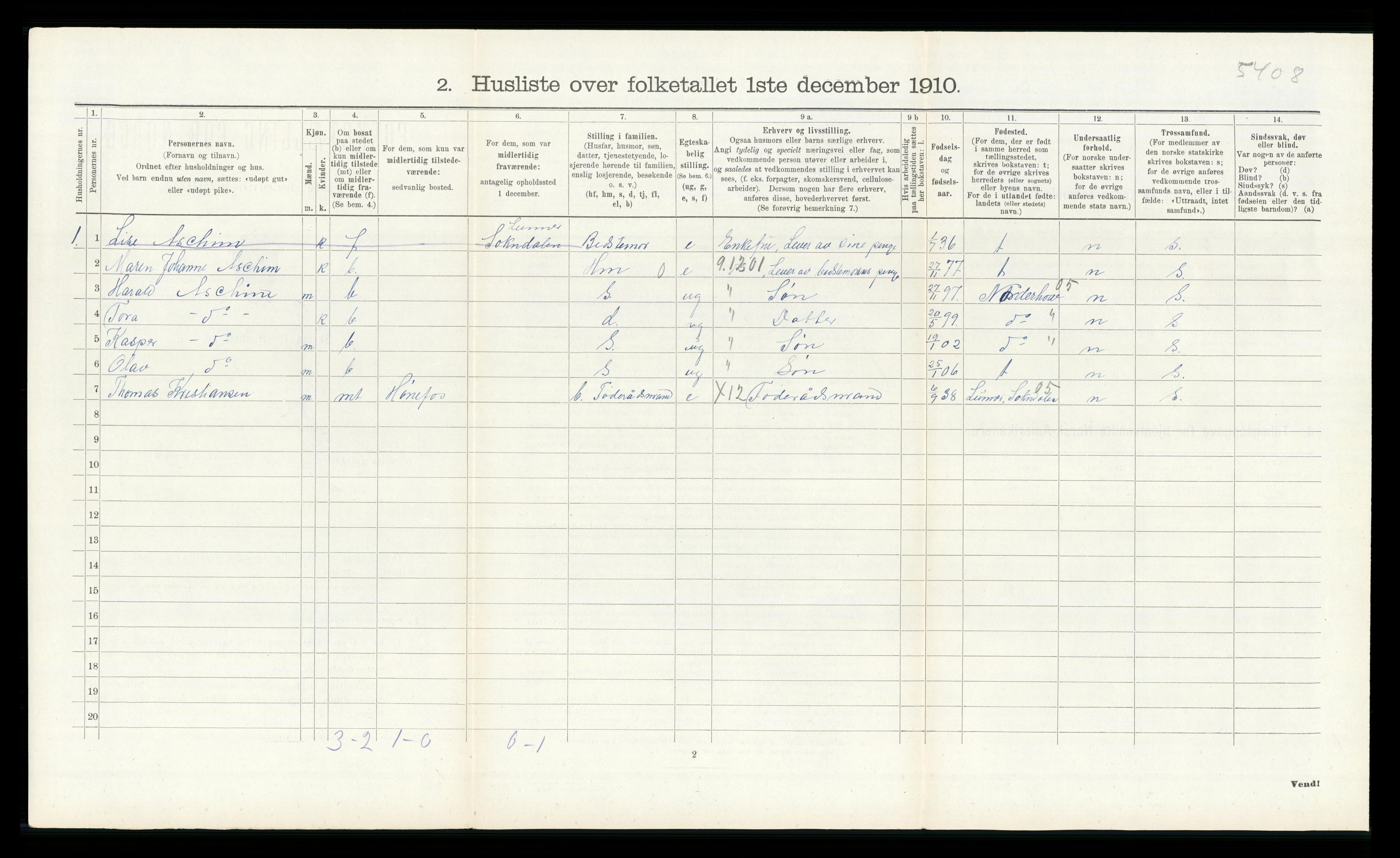 RA, 1910 census for Ådal, 1910, p. 522