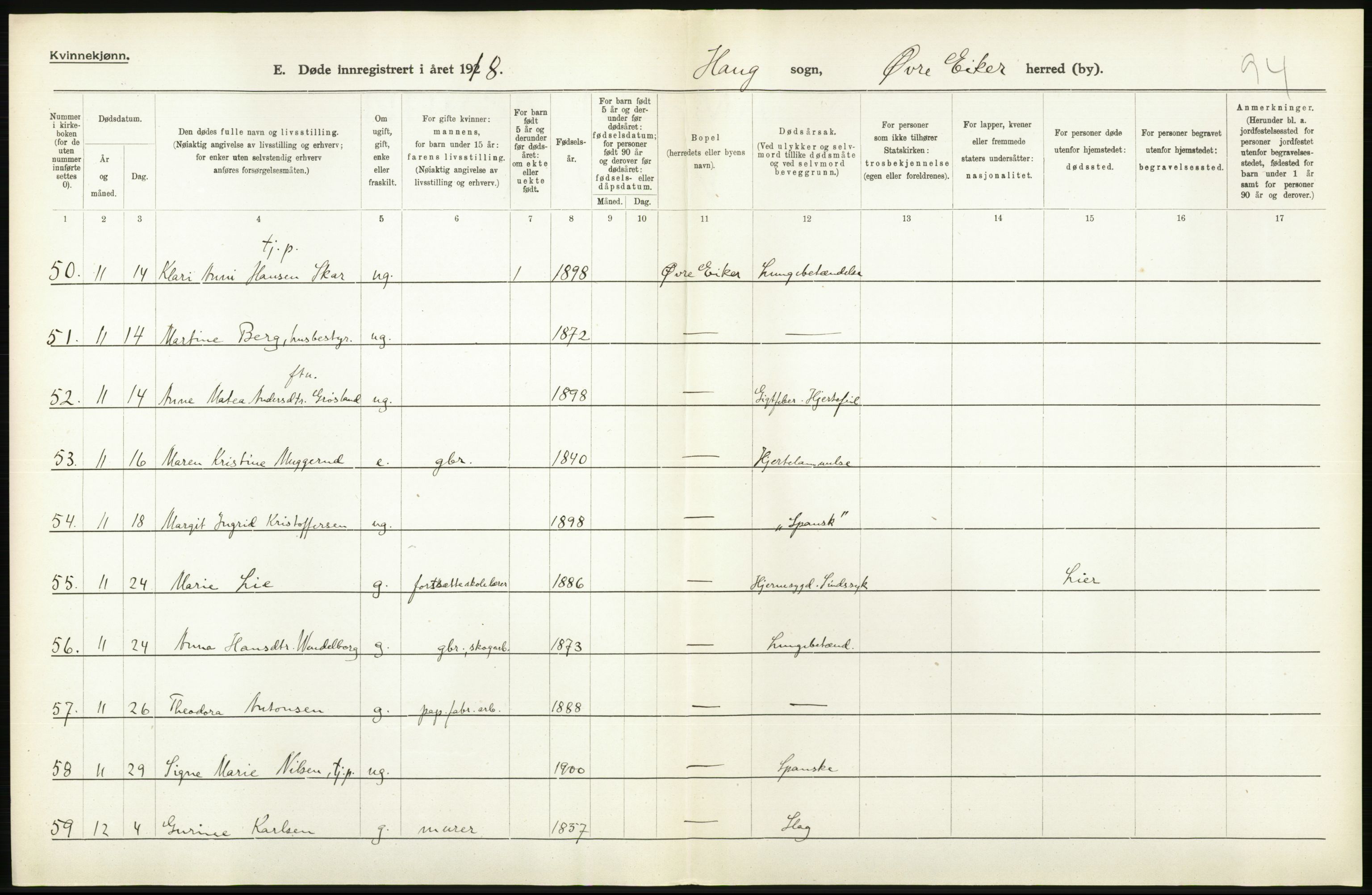 Statistisk sentralbyrå, Sosiodemografiske emner, Befolkning, AV/RA-S-2228/D/Df/Dfb/Dfbh/L0020: Buskerud fylke: Døde. Bygder og byer., 1918, p. 328