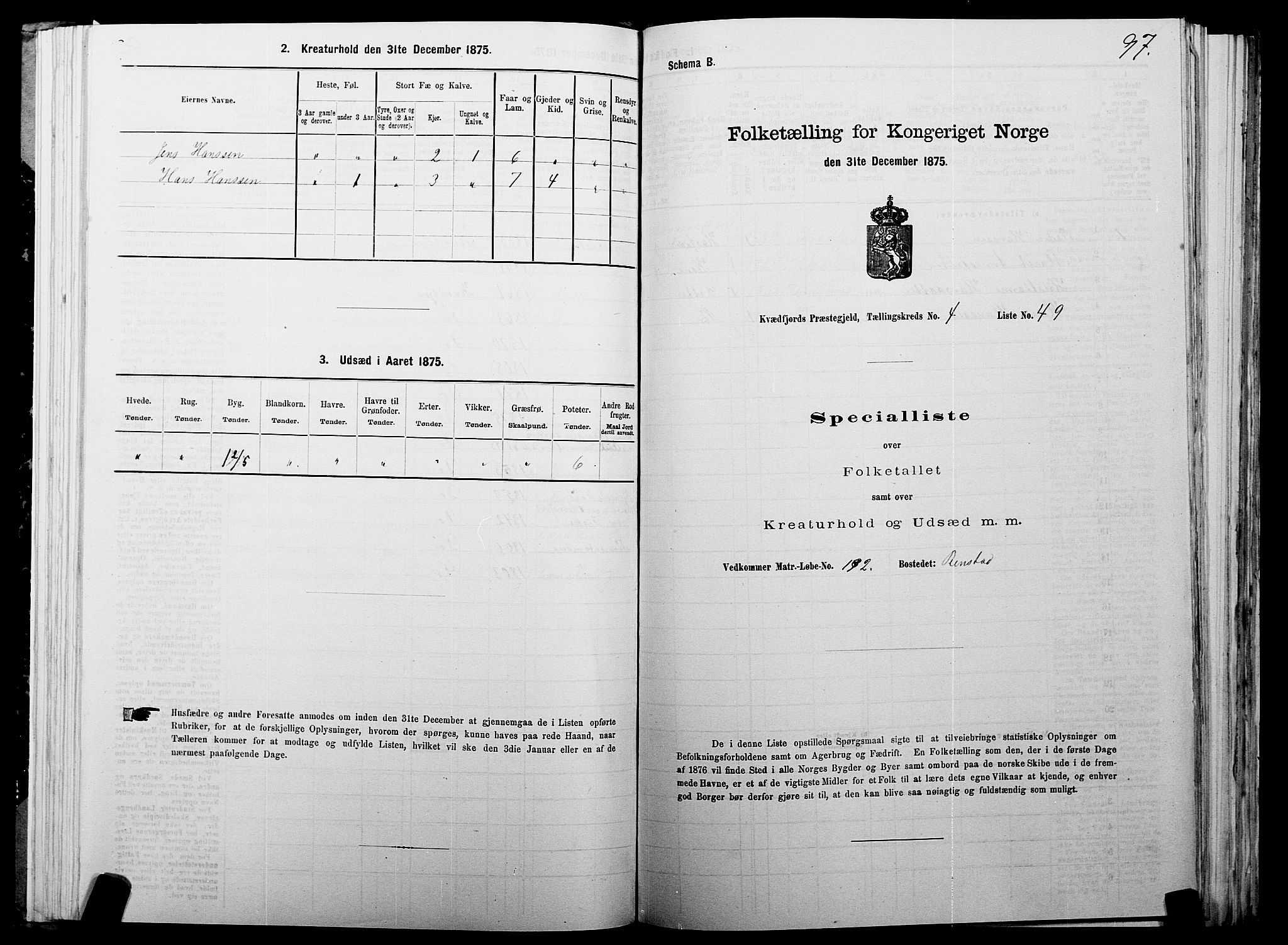 SATØ, 1875 census for 1911P Kvæfjord, 1875, p. 3097