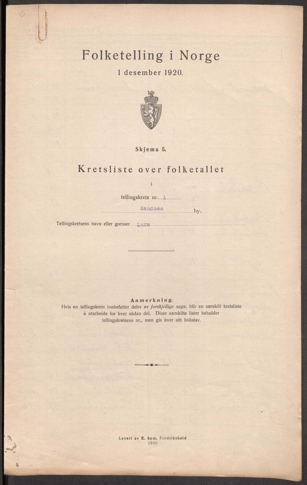 SAST, 1920 census for Sandnes, 1920, p. 6