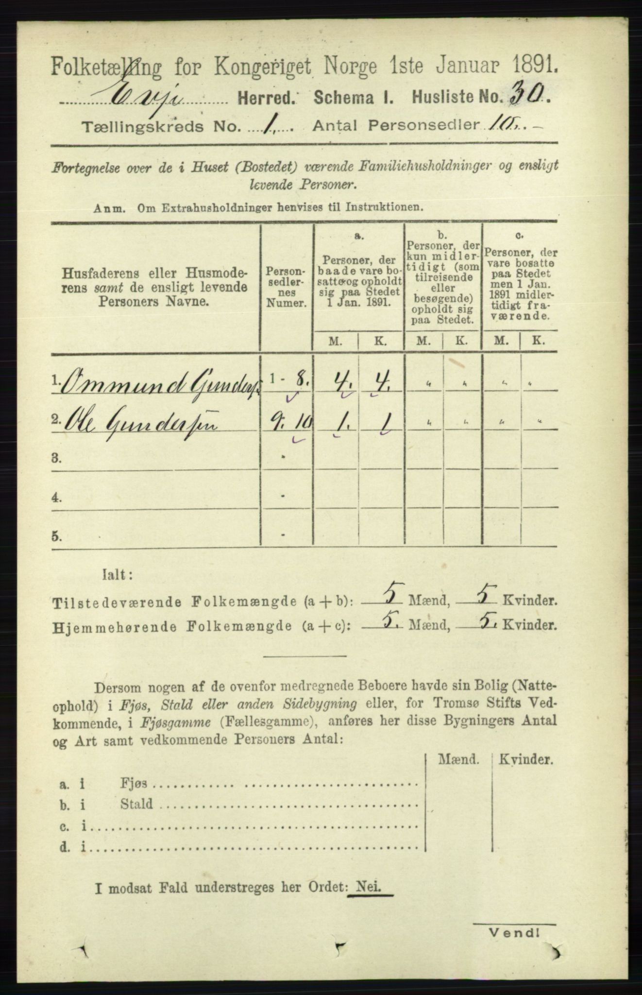 RA, 1891 census for 0937 Evje, 1891, p. 46