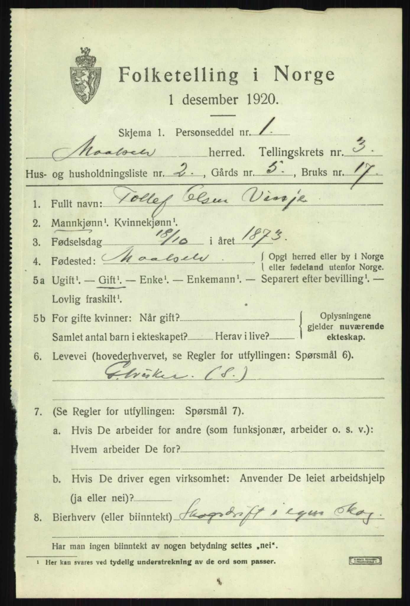 SATØ, 1920 census for Målselv, 1920, p. 2263