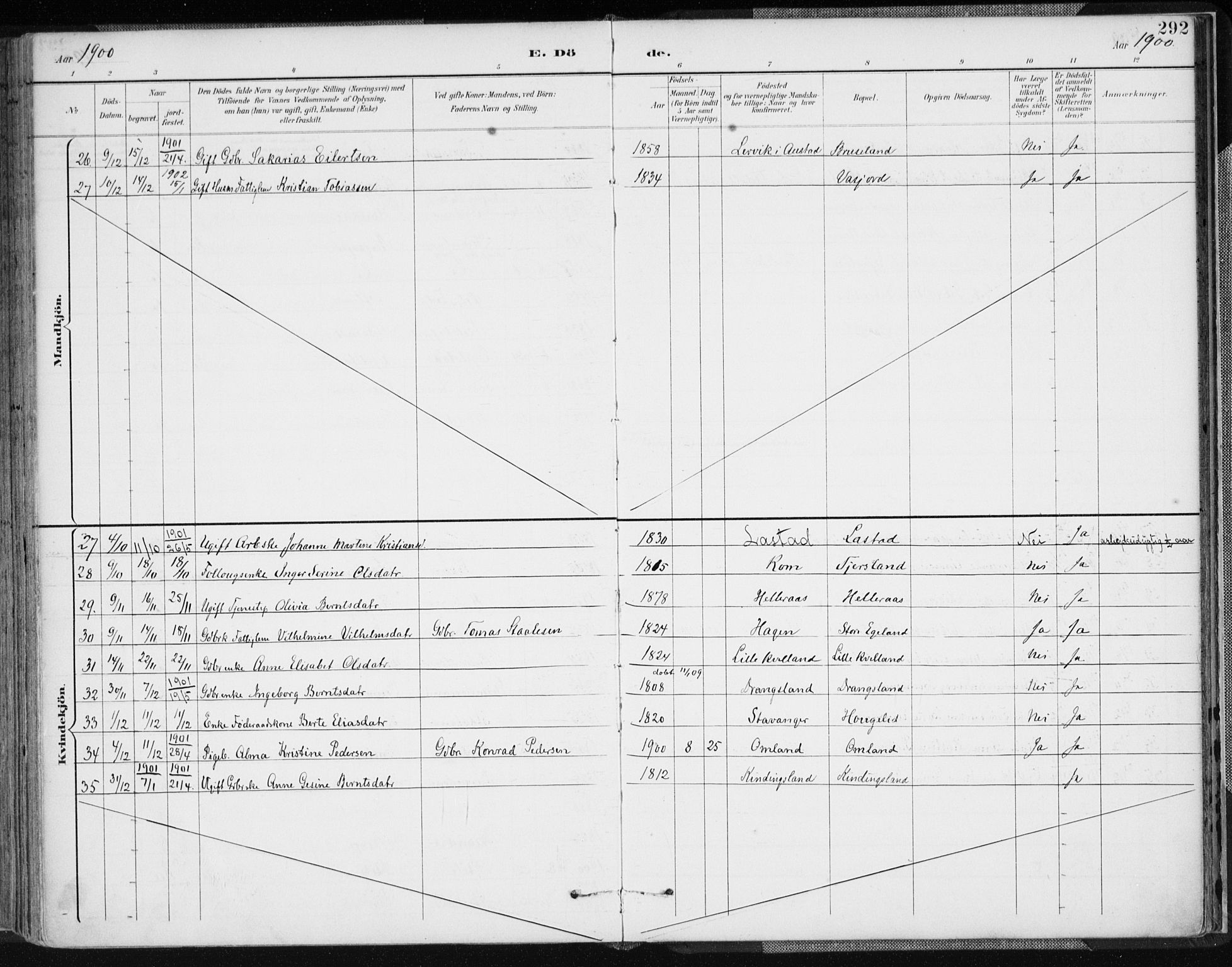 Lyngdal sokneprestkontor, AV/SAK-1111-0029/F/Fa/Fac/L0012: Parish register (official) no. A 12, 1894-1918, p. 292