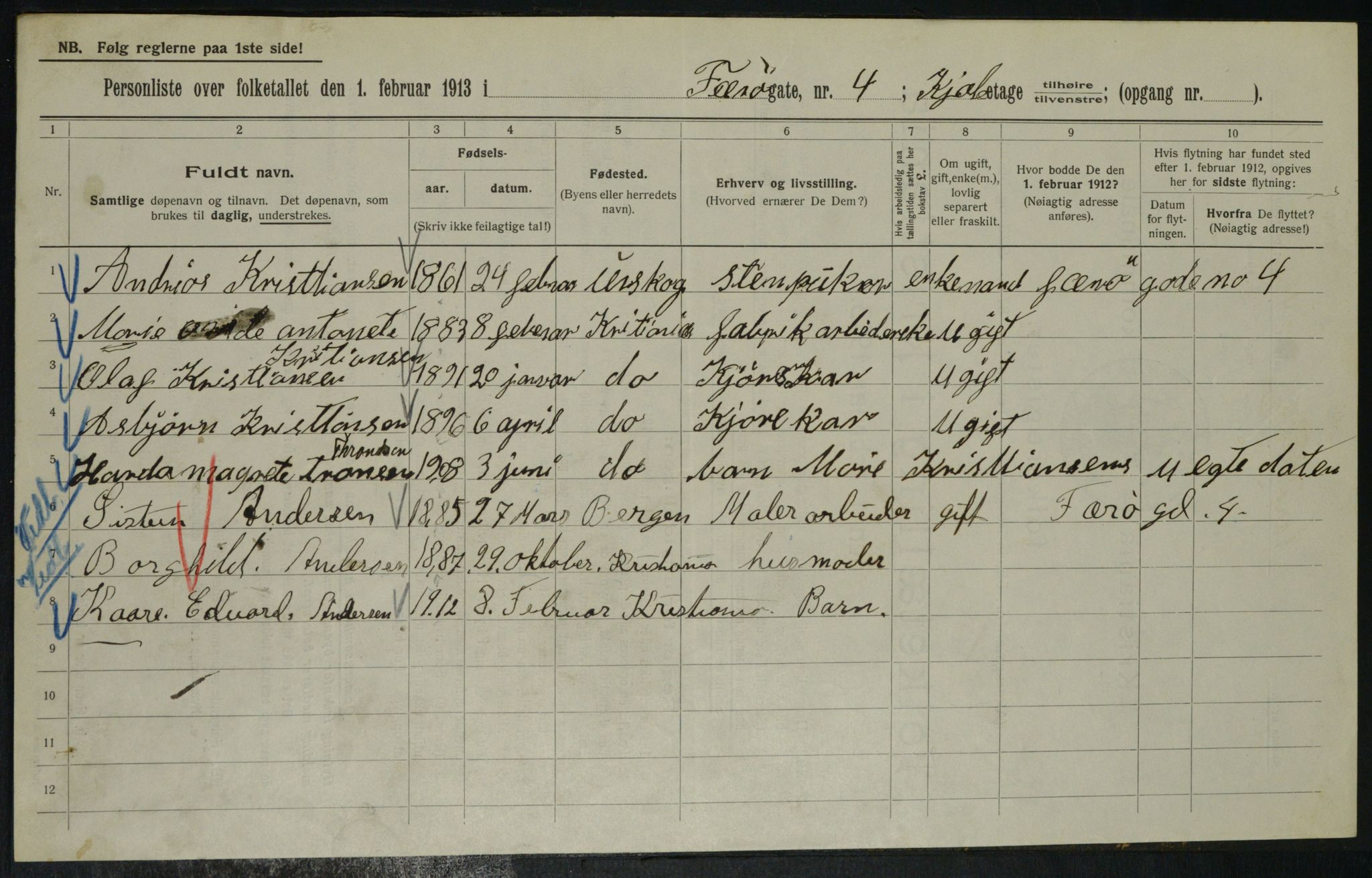 OBA, Municipal Census 1913 for Kristiania, 1913, p. 2509