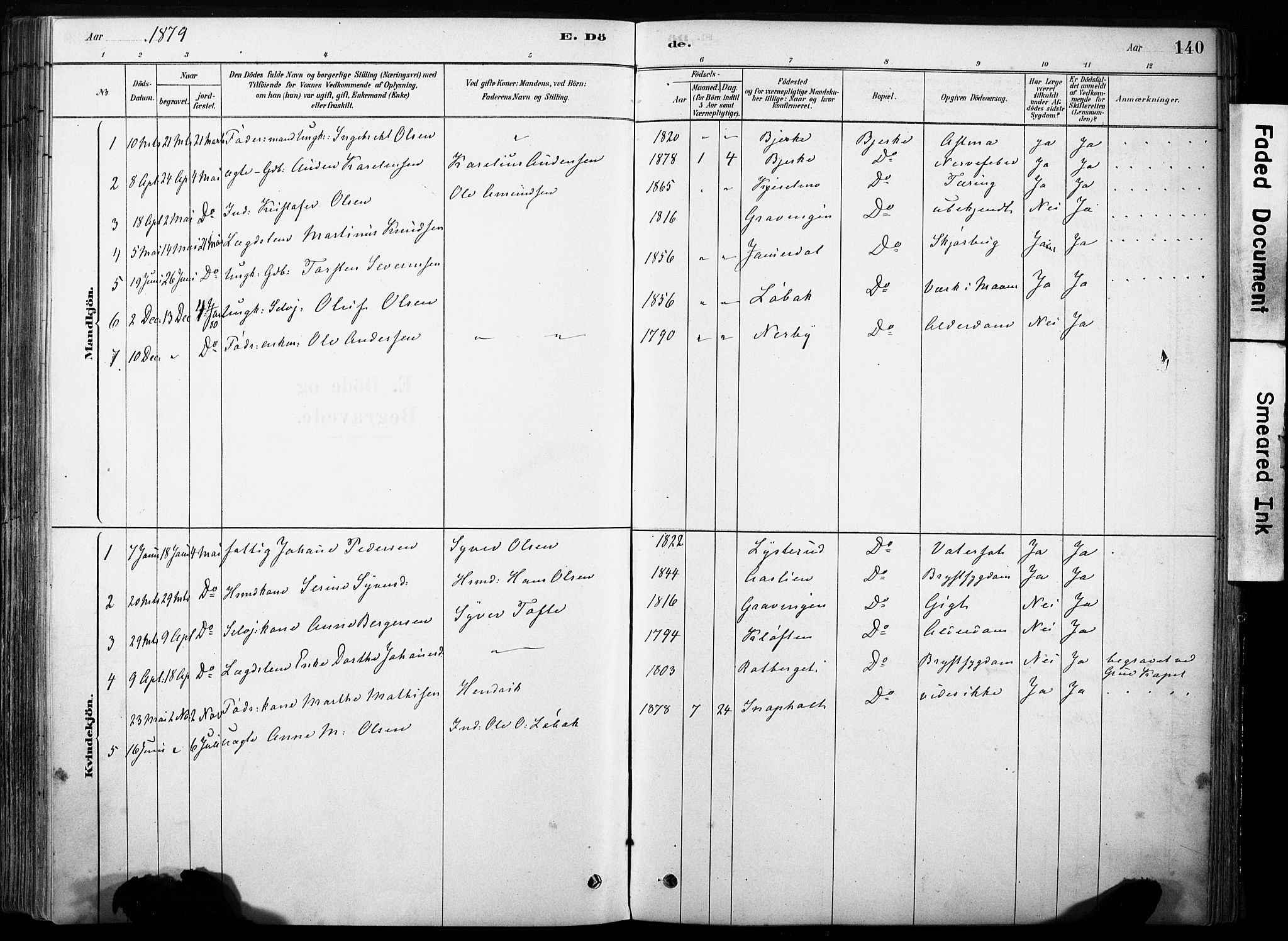 Hof prestekontor, SAH/PREST-038/H/Ha/Haa/L0011: Parish register (official) no. 11, 1879-1911, p. 140