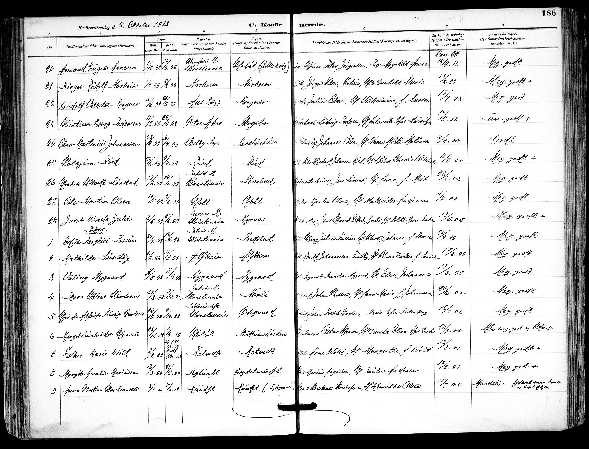 Kråkstad prestekontor Kirkebøker, AV/SAO-A-10125a/F/Fa/L0010: Parish register (official) no. I 10, 1893-1931, p. 186