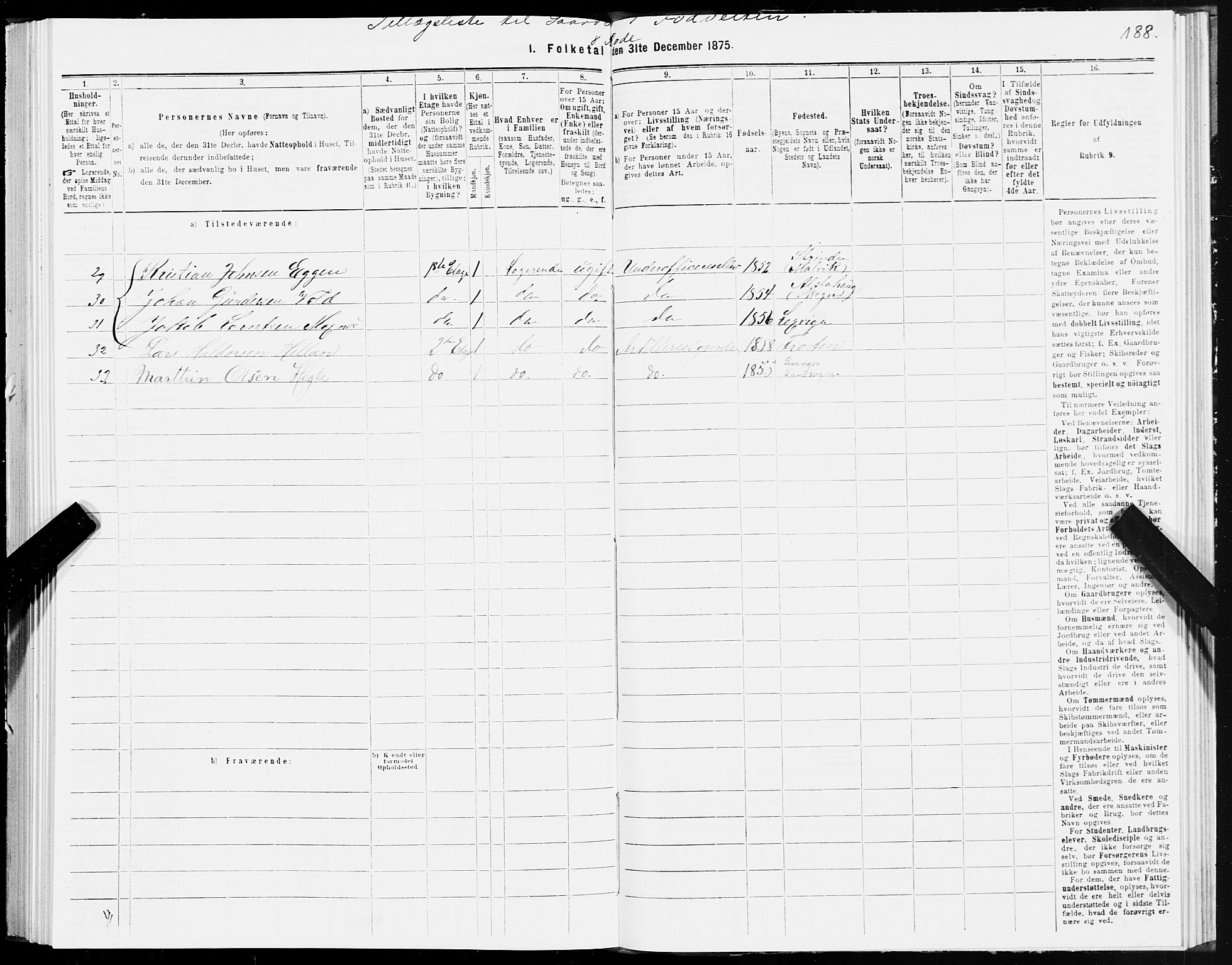 SAT, 1875 census for 1601 Trondheim, 1875, p. 5188