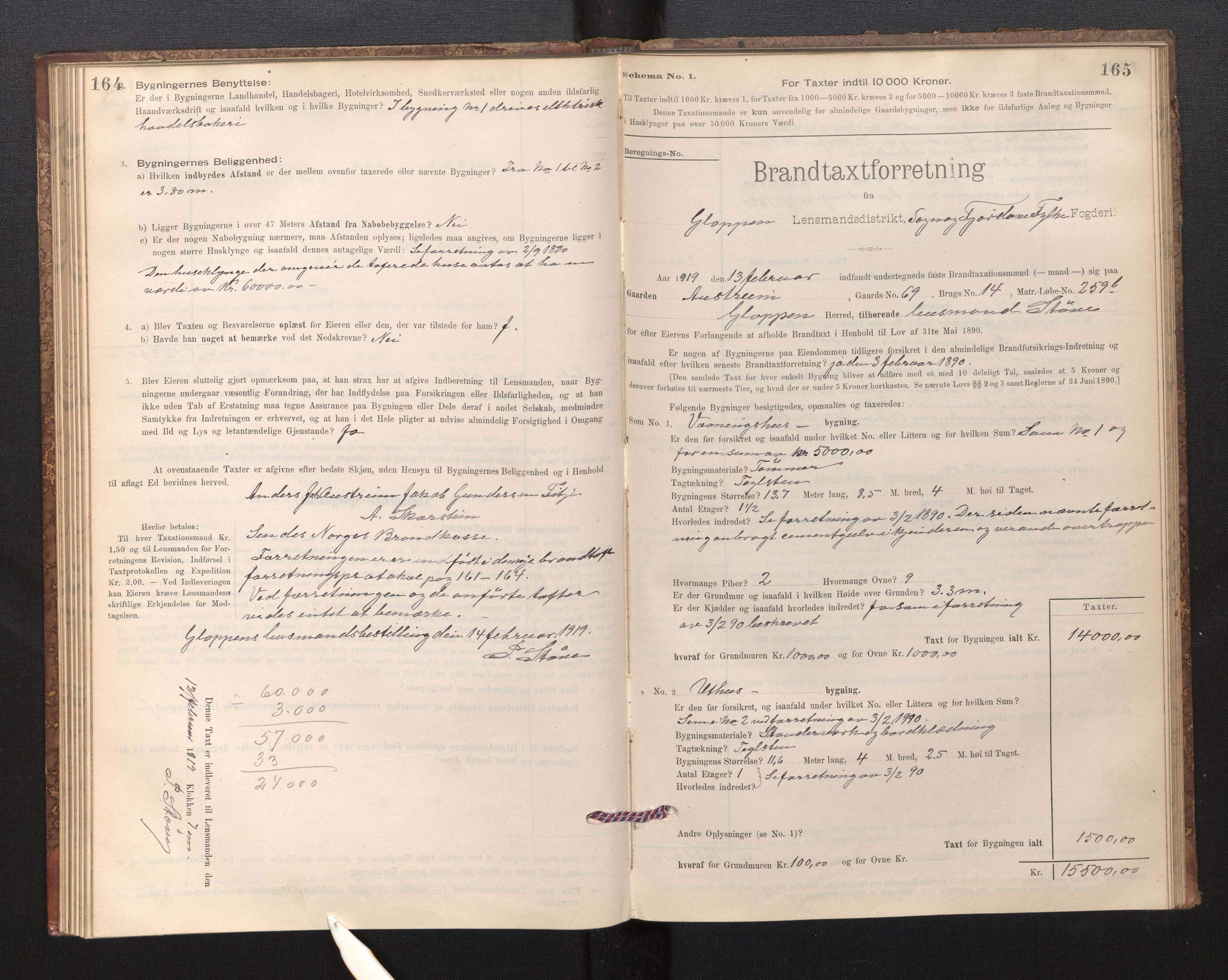 Lensmannen i Gloppen og Breim, SAB/A-27801/0012/L0003: Branntakstprotokoll, skjematakst, 1894-1931, p. 164-165