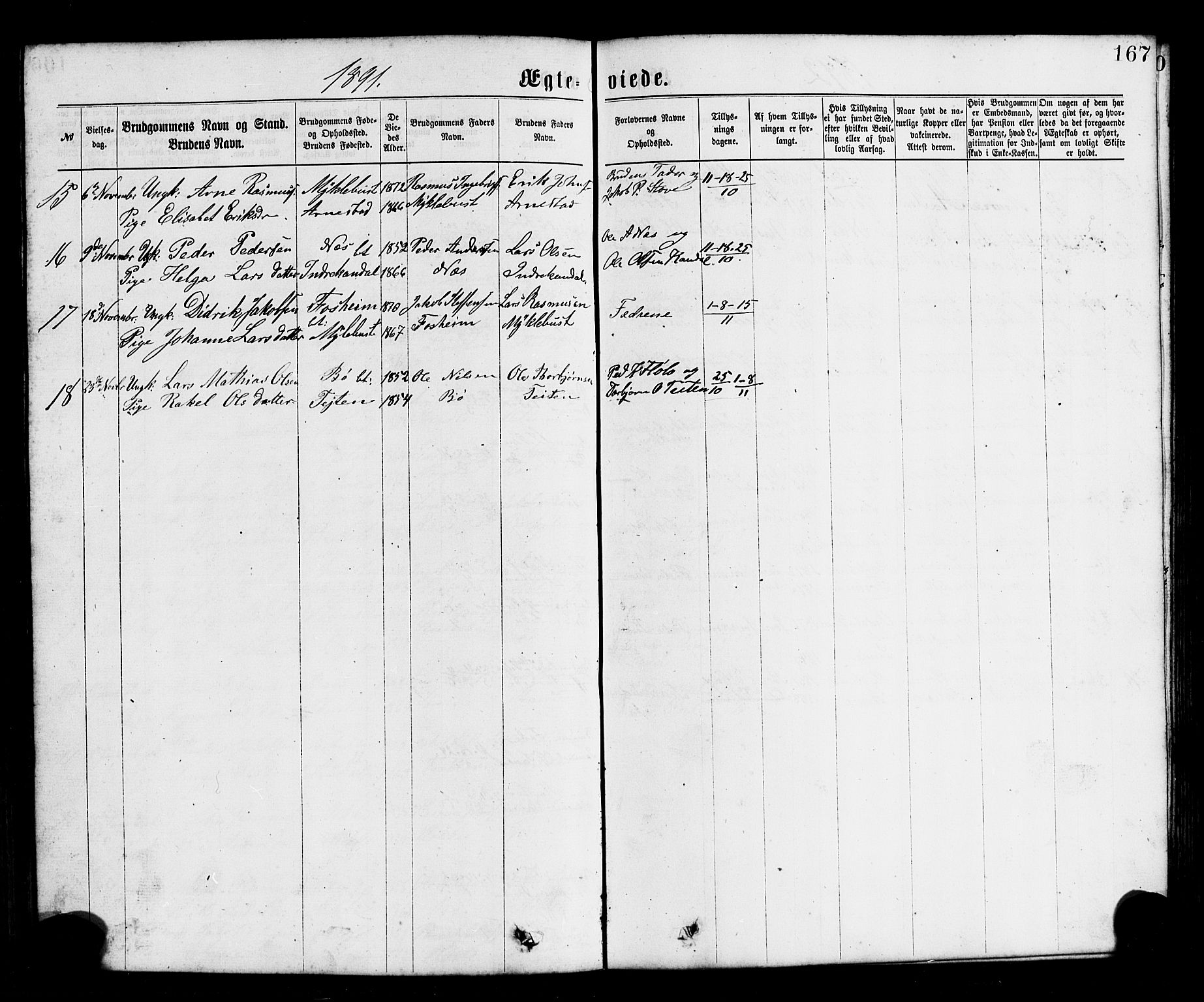Gloppen sokneprestembete, SAB/A-80101/H/Hab/Habc/L0001: Parish register (copy) no. C 1, 1872-1896, p. 167