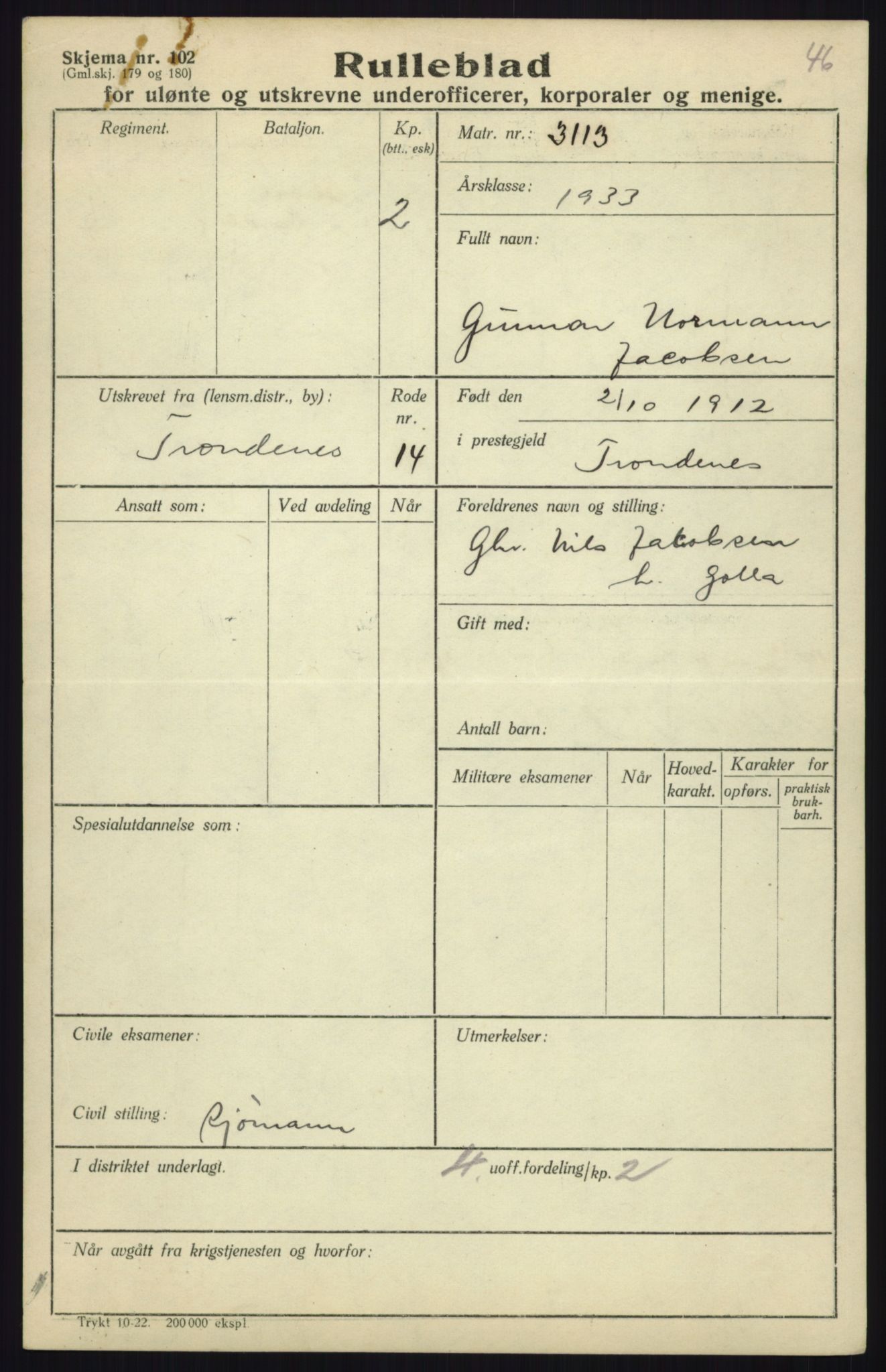 Forsvaret, Troms infanteriregiment nr. 16, AV/RA-RAFA-3146/P/Pa/L0017: Rulleblad for regimentets menige mannskaper, årsklasse 1933, 1933, p. 533