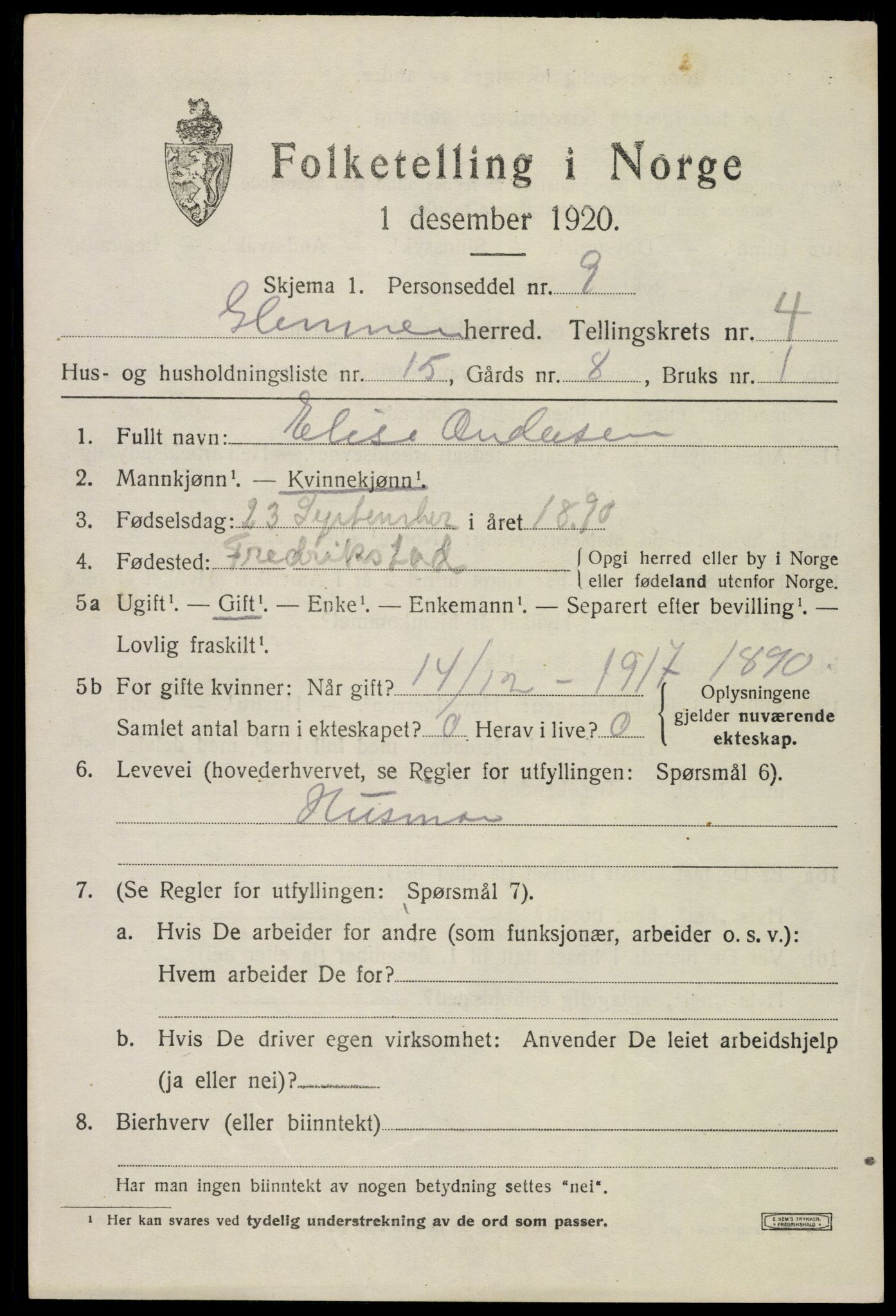 SAO, 1920 census for Glemmen, 1920, p. 15351