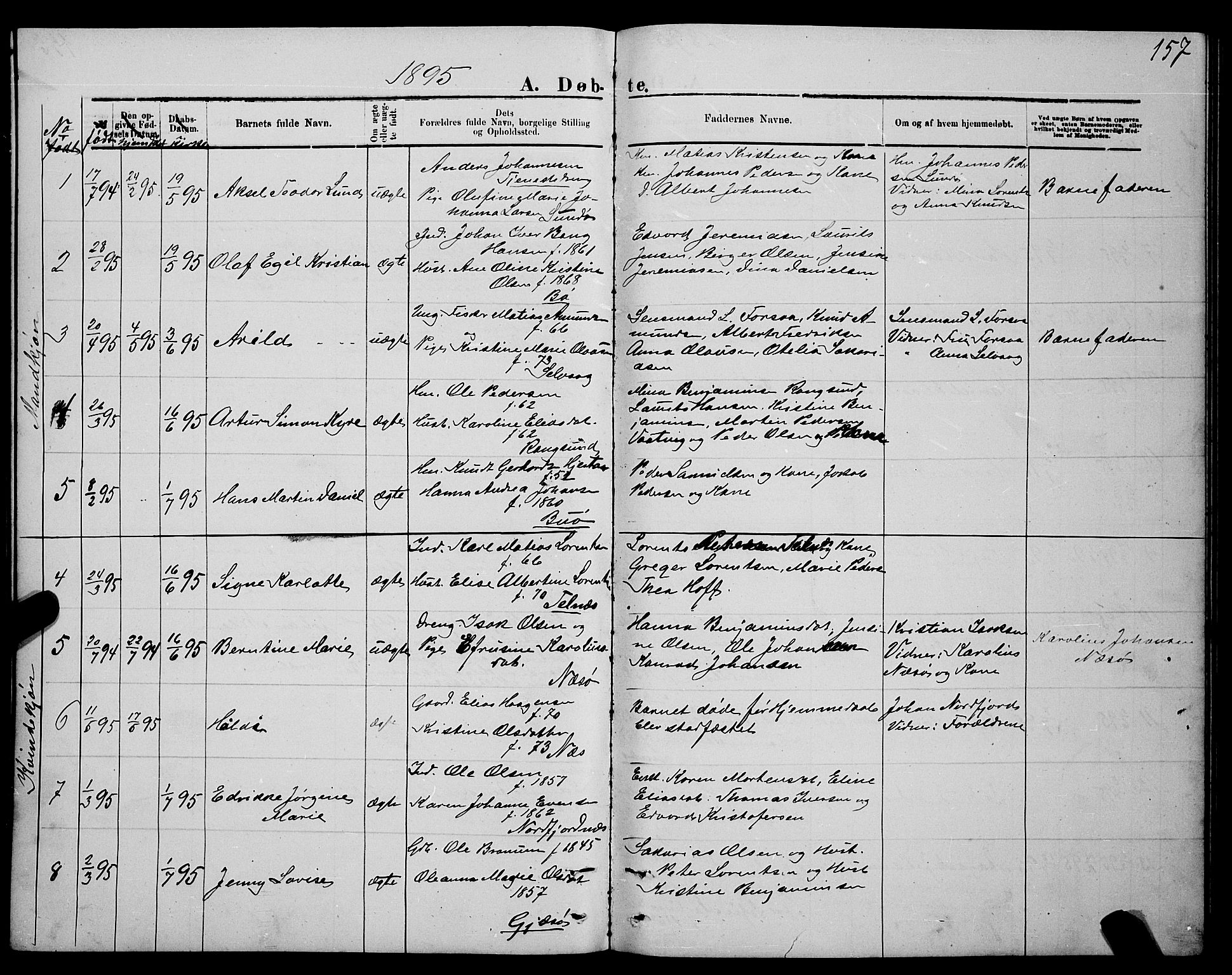 Ministerialprotokoller, klokkerbøker og fødselsregistre - Nordland, AV/SAT-A-1459/841/L0620: Parish register (copy) no. 841C04, 1877-1896, p. 157