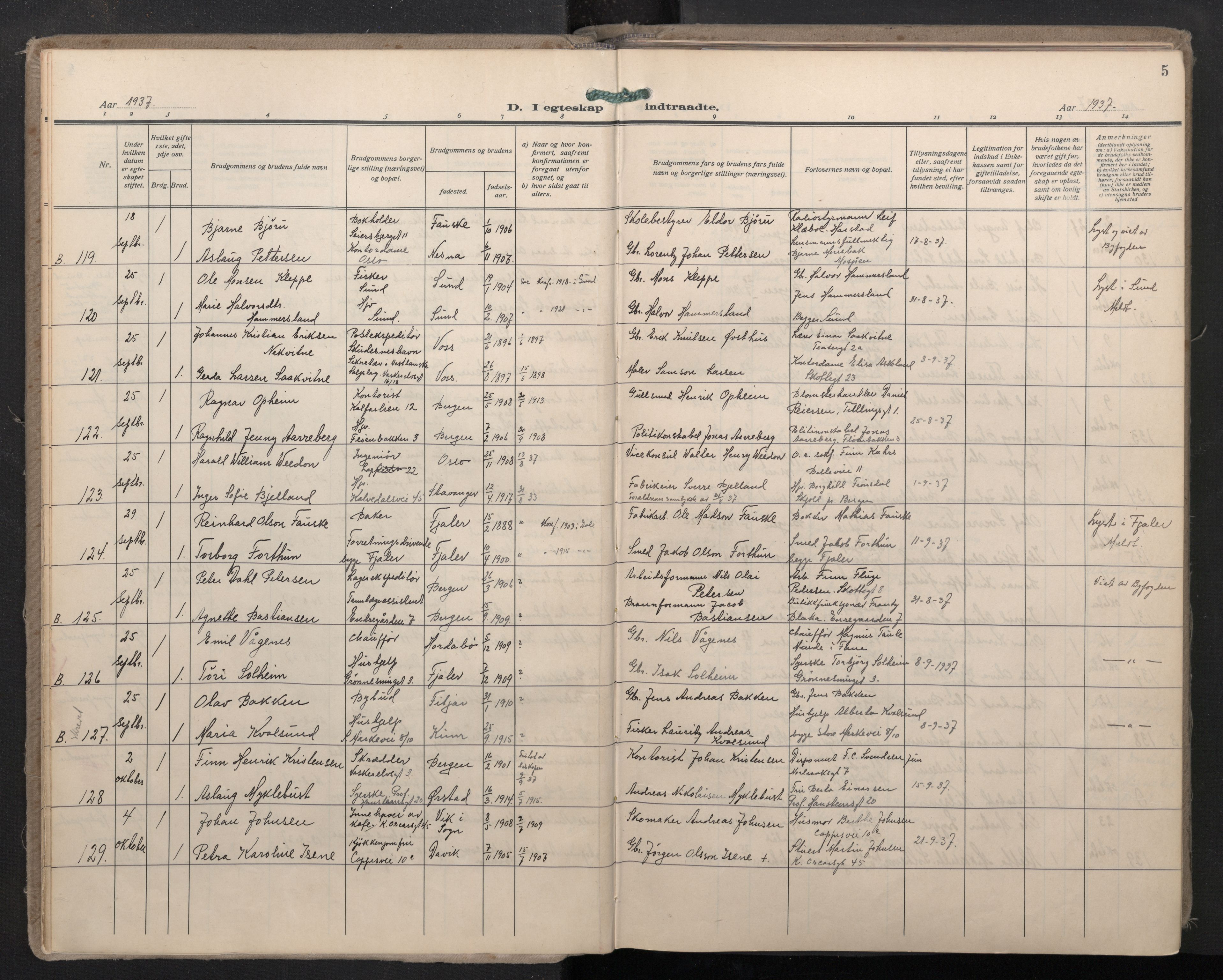 Domkirken sokneprestembete, AV/SAB-A-74801/H/Haa: Parish register (official) no. D 7, 1937-1950, p. 4b-5a