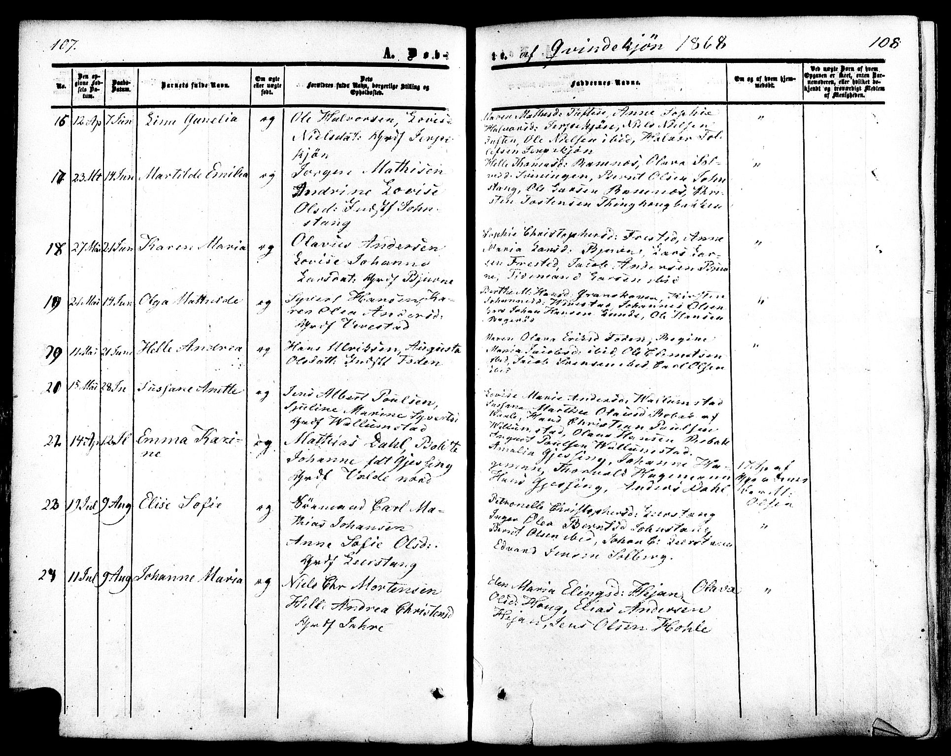 Ramnes kirkebøker, AV/SAKO-A-314/F/Fa/L0006: Parish register (official) no. I 6, 1862-1877, p. 107-108