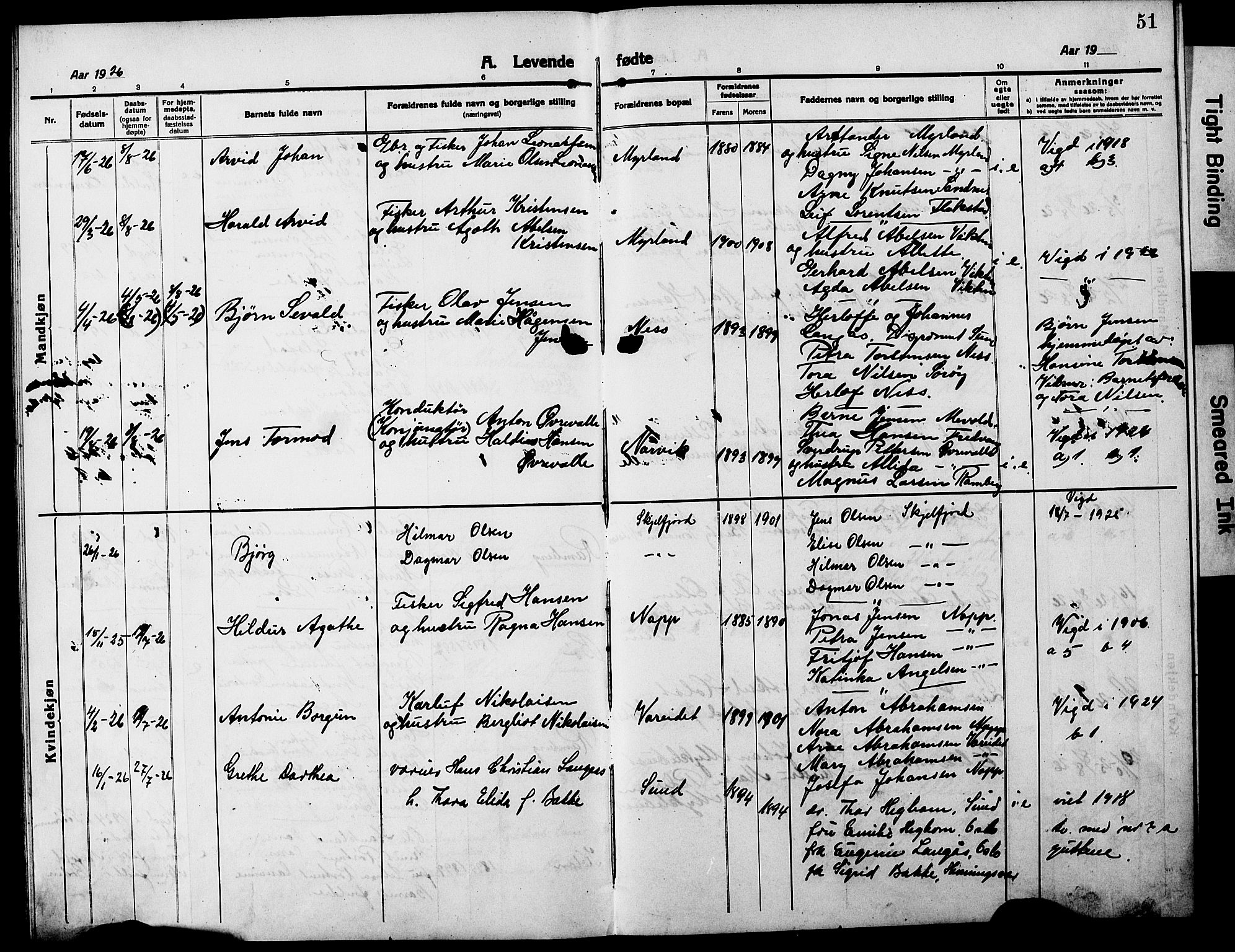 Ministerialprotokoller, klokkerbøker og fødselsregistre - Nordland, SAT/A-1459/885/L1215: Parish register (copy) no. 885C04, 1916-1929, p. 51
