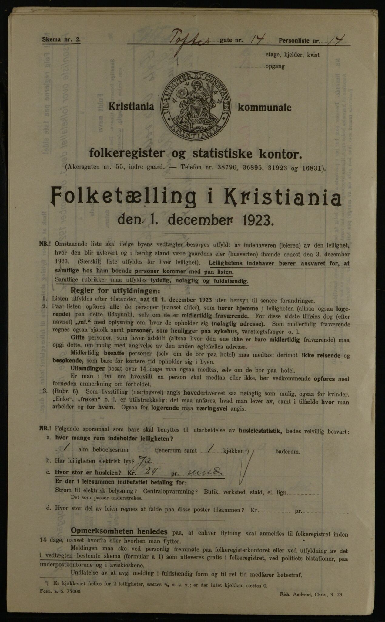 OBA, Municipal Census 1923 for Kristiania, 1923, p. 123390