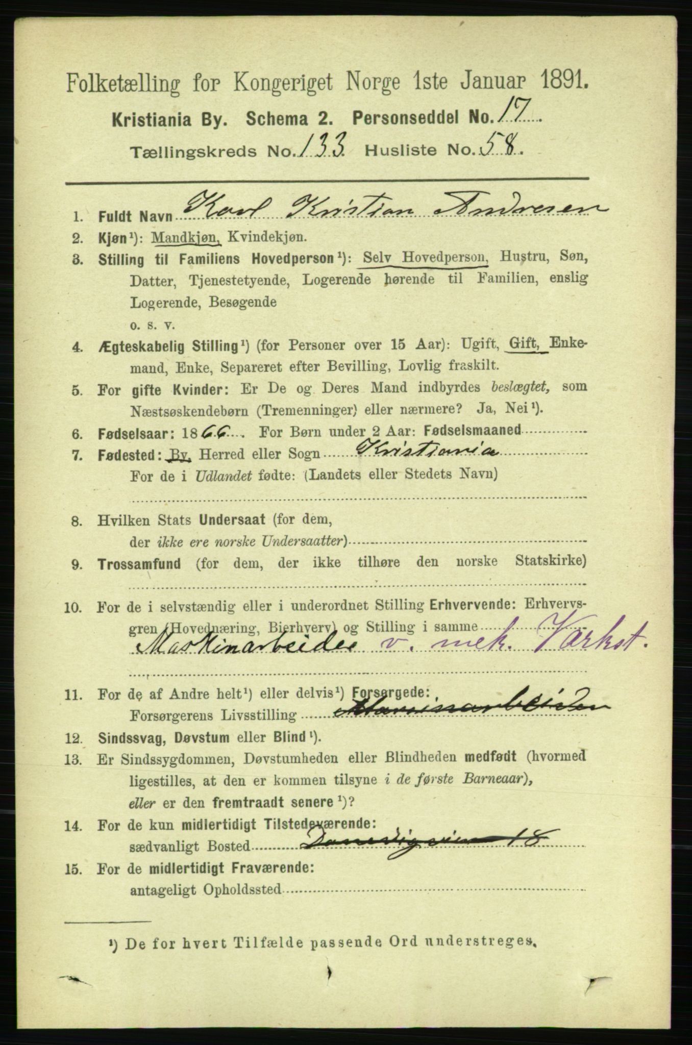 RA, 1891 census for 0301 Kristiania, 1891, p. 73393