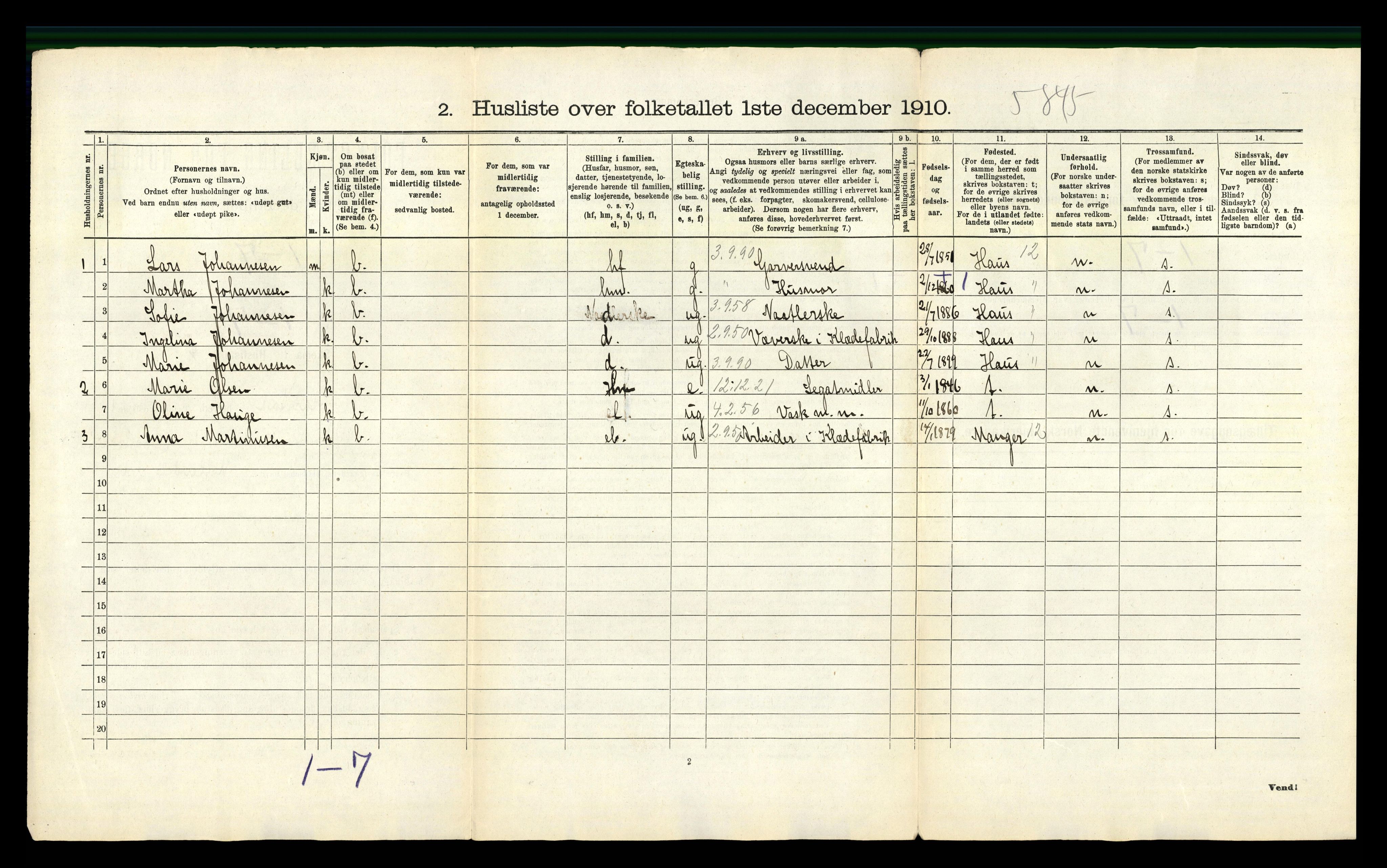 RA, 1910 census for Årstad, 1910, p. 39