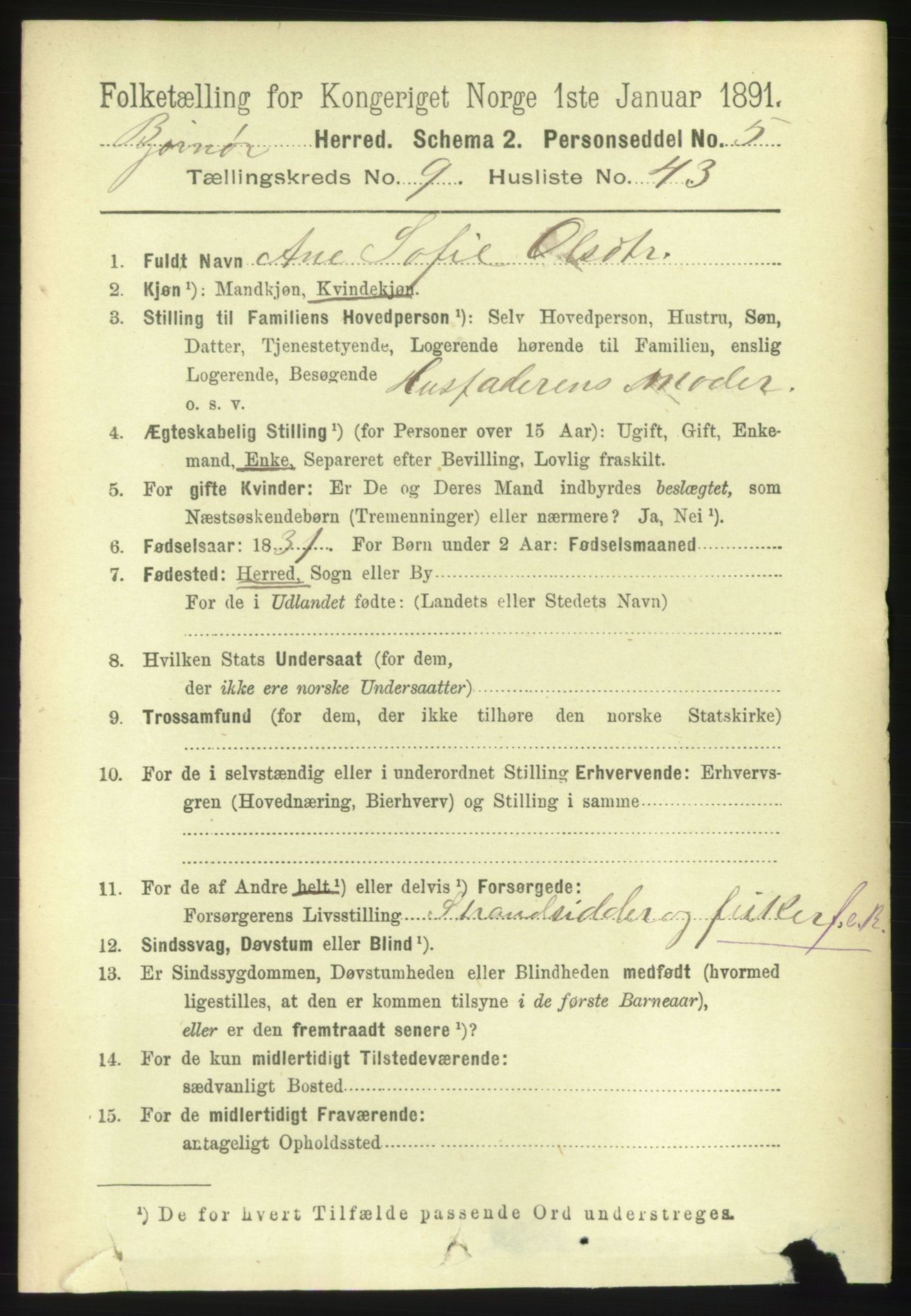 RA, 1891 census for 1632 Bjørnør, 1891, p. 4083