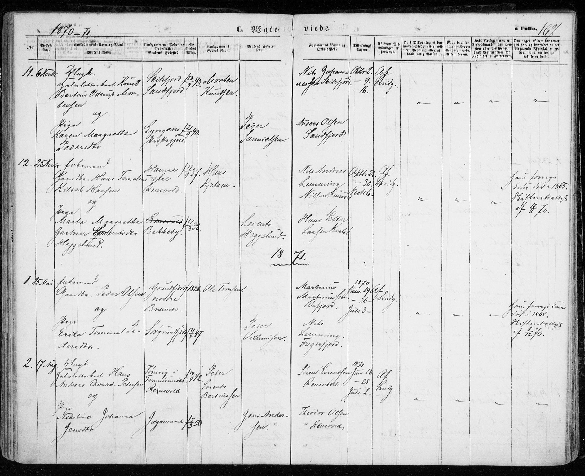 Karlsøy sokneprestembete, AV/SATØ-S-1299/H/Ha/Haa/L0004kirke: Parish register (official) no. 4, 1861-1871, p. 167