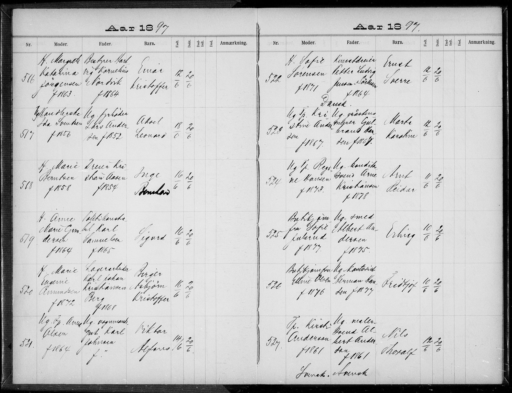 Rikshospitalet prestekontor Kirkebøker, AV/SAO-A-10309b/K/L0004/0003: Baptism register no. 4.3, 1897-1899