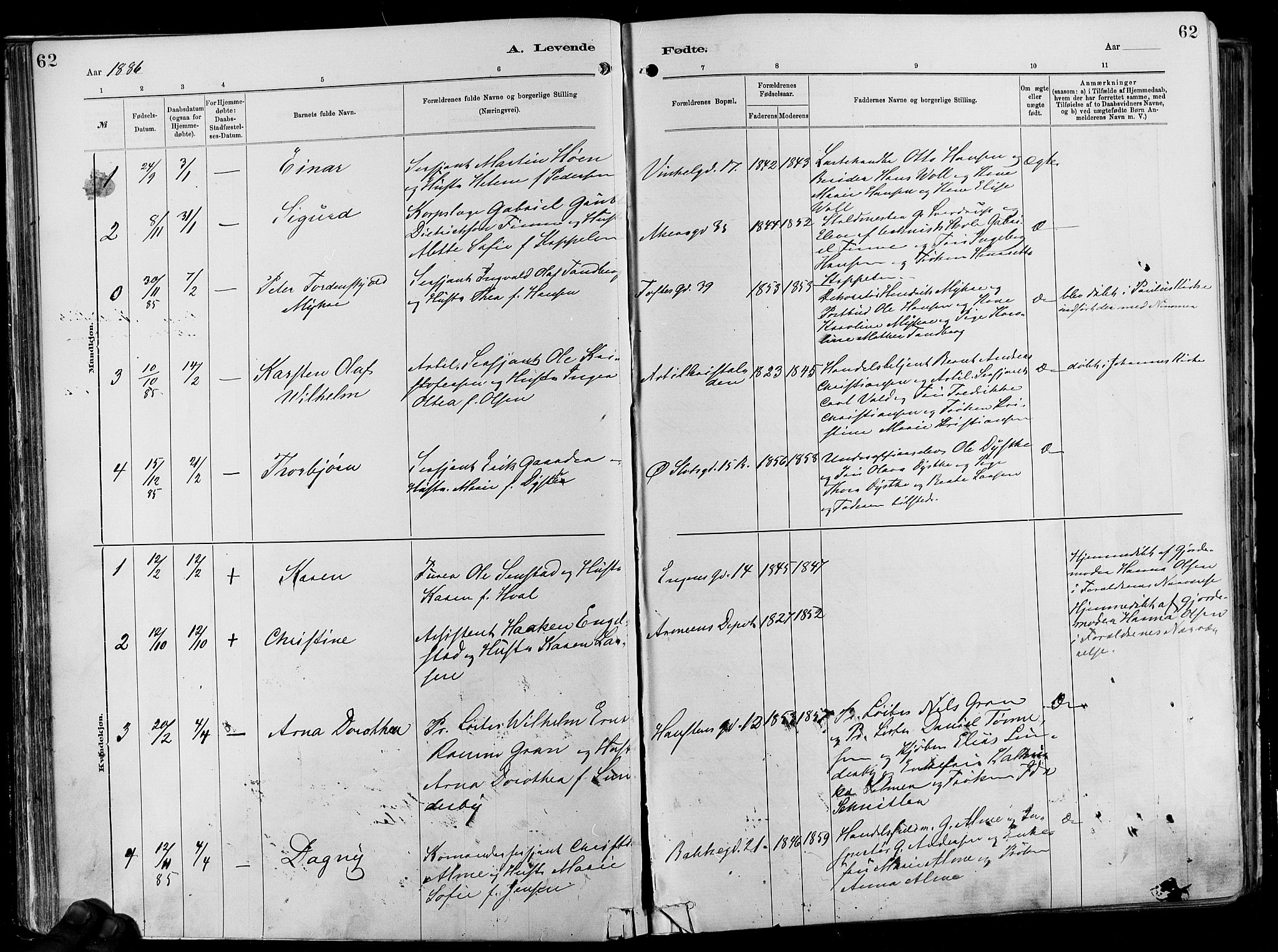 Garnisonsmenigheten Kirkebøker, AV/SAO-A-10846/F/Fa/L0012: Parish register (official) no. 12, 1880-1893, p. 62