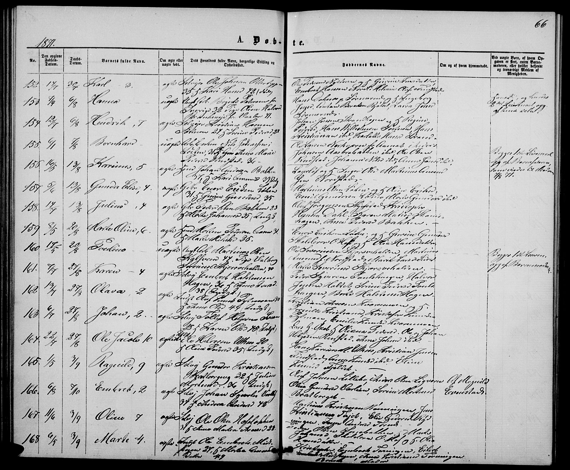 Elverum prestekontor, AV/SAH-PREST-044/H/Ha/Hab/L0004: Parish register (copy) no. 4, 1866-1874, p. 66