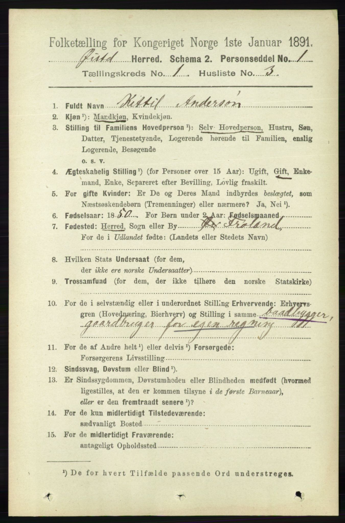 RA, 1891 census for 0920 Øyestad, 1891, p. 80