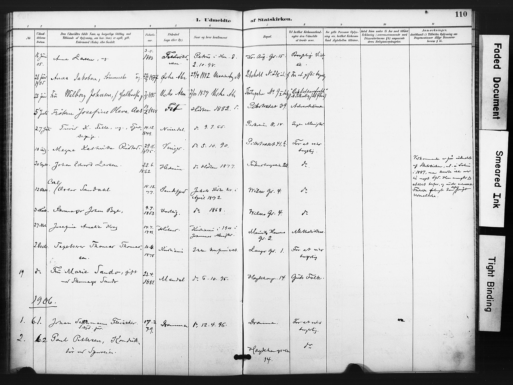 Trefoldighet prestekontor Kirkebøker, AV/SAO-A-10882/F/Ff/L0002: Parish register (official) no. VI 2, 1891-1918, p. 110