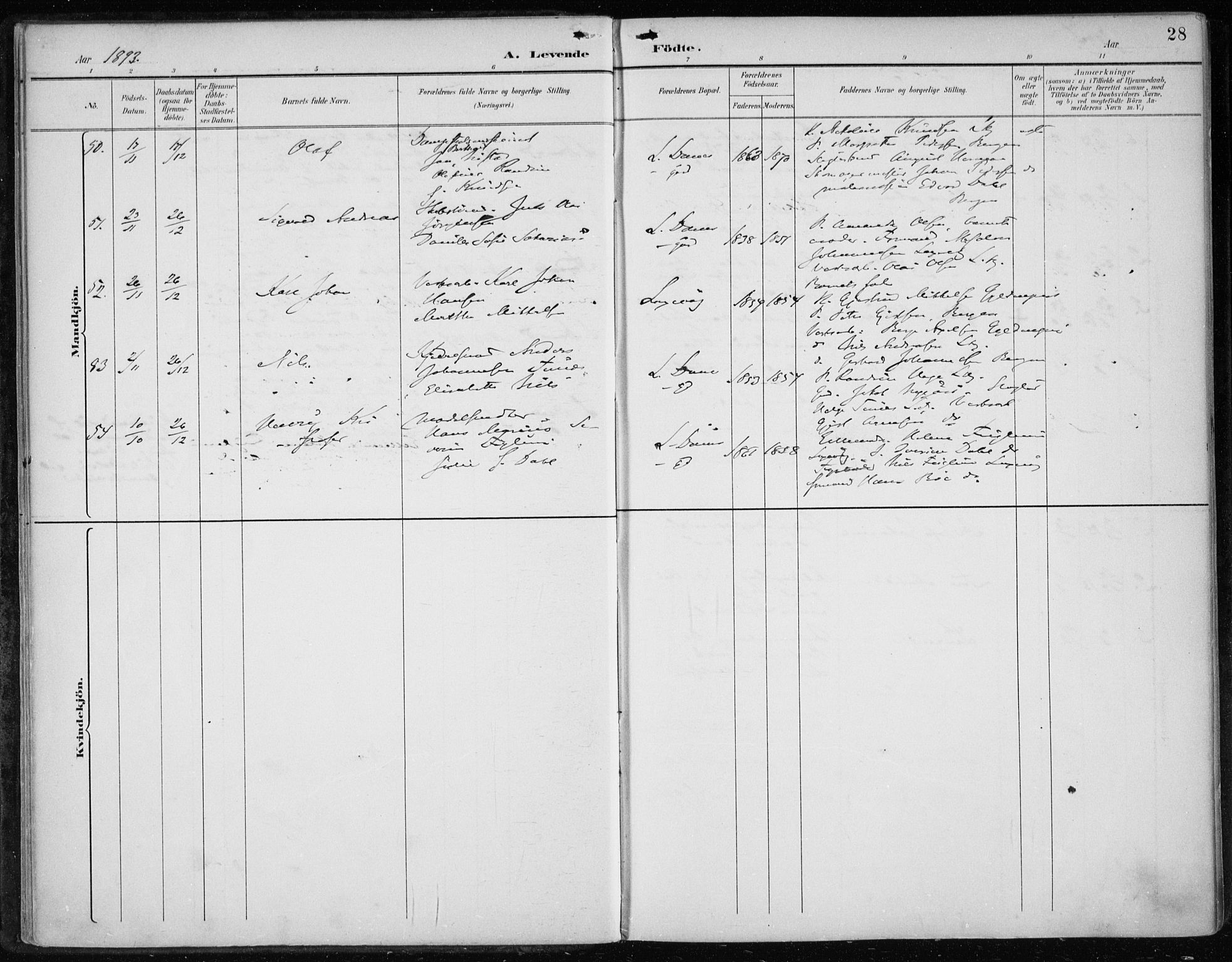 Askøy Sokneprestembete, AV/SAB-A-74101/H/Ha/Haa/Haae/L0003: Parish register (official) no. E 3, 1891-1903, p. 28