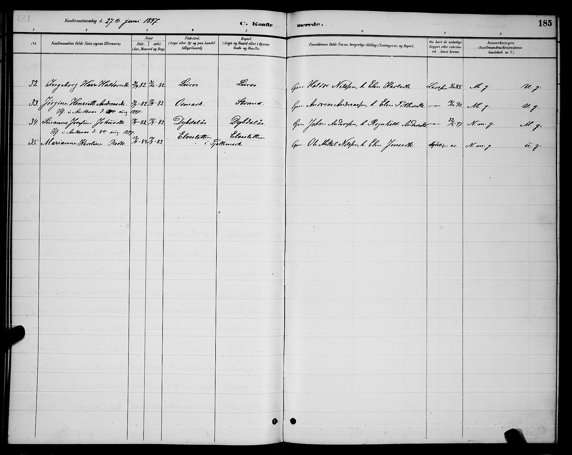 Ministerialprotokoller, klokkerbøker og fødselsregistre - Nordland, AV/SAT-A-1459/863/L0914: Parish register (copy) no. 863C04, 1886-1897, p. 185