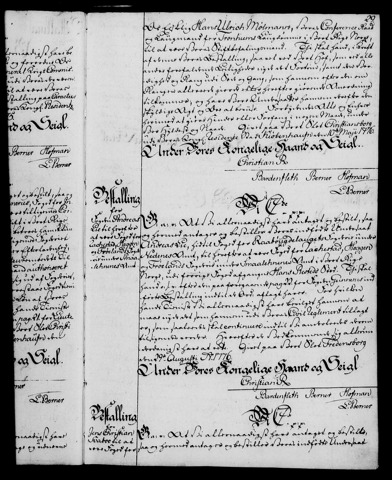 Rentekammeret, Kammerkanselliet, RA/EA-3111/G/Gg/Gge/L0006: Norsk bestallingsprotokoll med register (merket RK 53.30), 1773-1814, p. 29