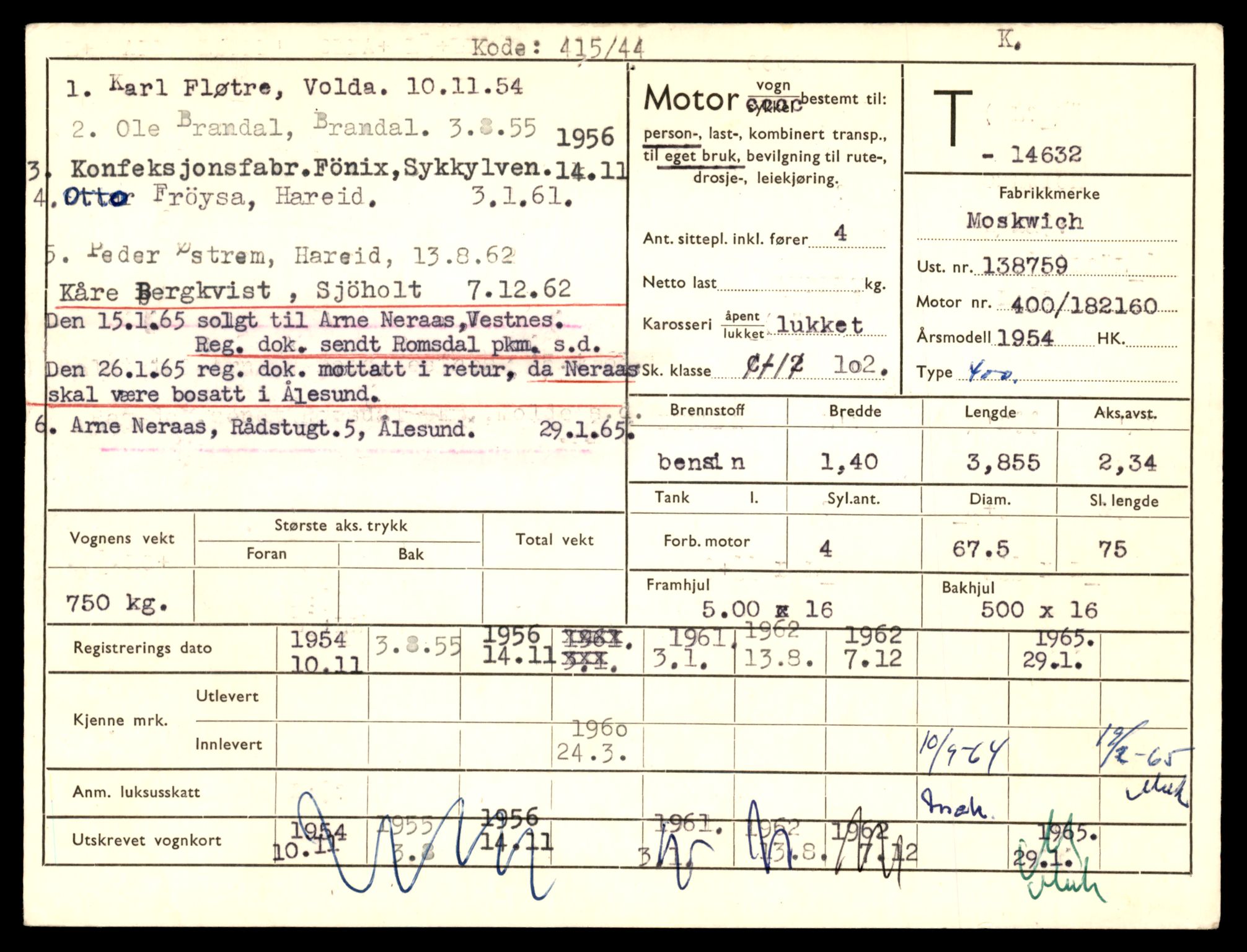 Møre og Romsdal vegkontor - Ålesund trafikkstasjon, AV/SAT-A-4099/F/Fe/L0047: Registreringskort for kjøretøy T 14580 - T 14720, 1927-1998, p. 1301