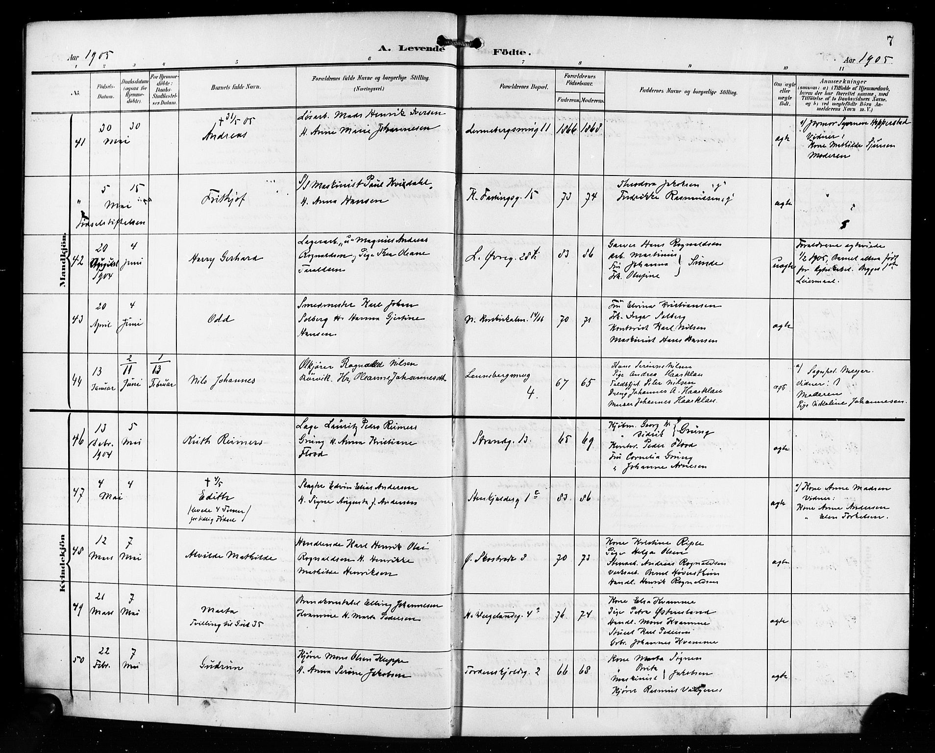 Korskirken sokneprestembete, AV/SAB-A-76101/H/Hab: Parish register (copy) no. B 11, 1905-1916, p. 7