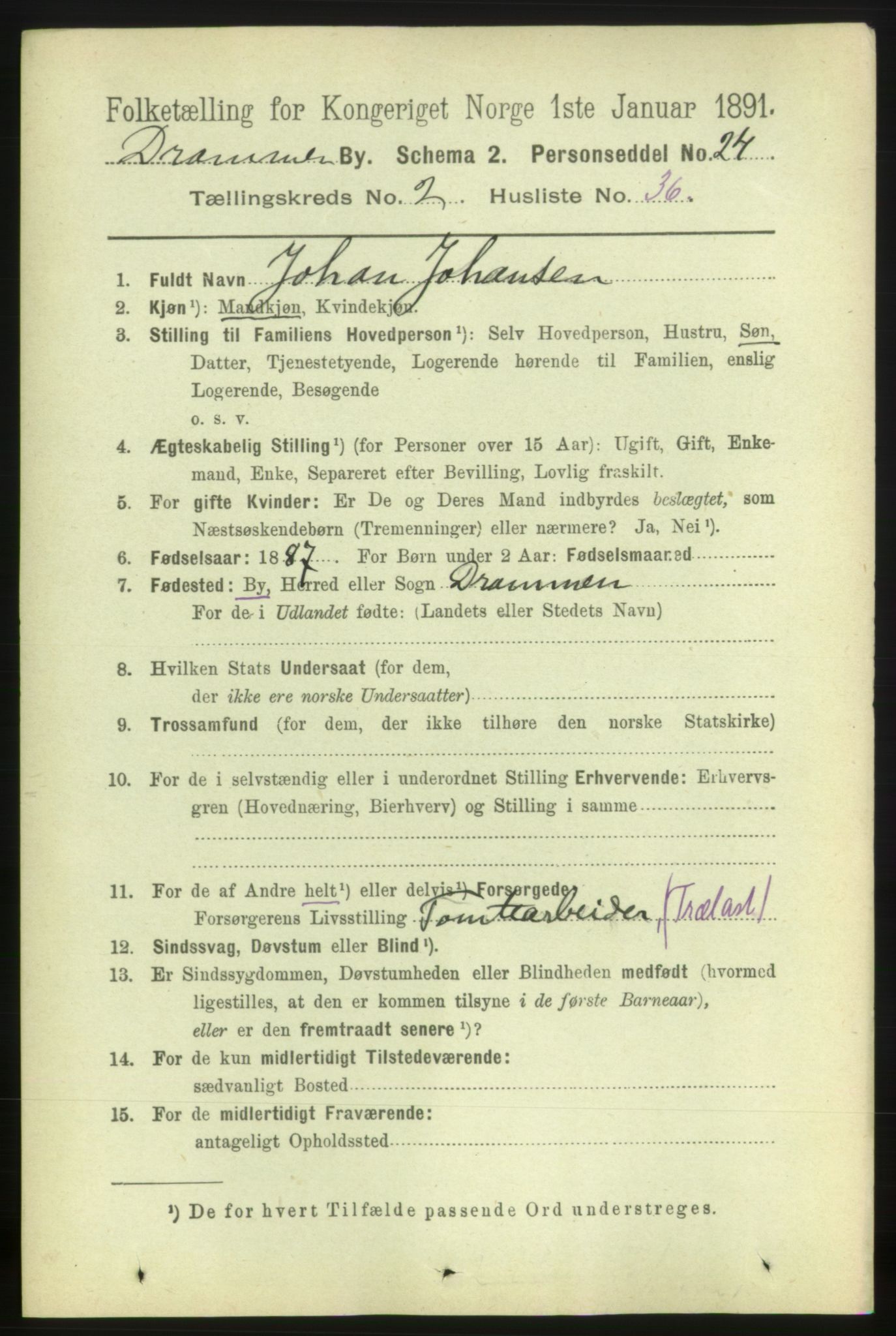 RA, 1891 census for 0602 Drammen, 1891, p. 4742