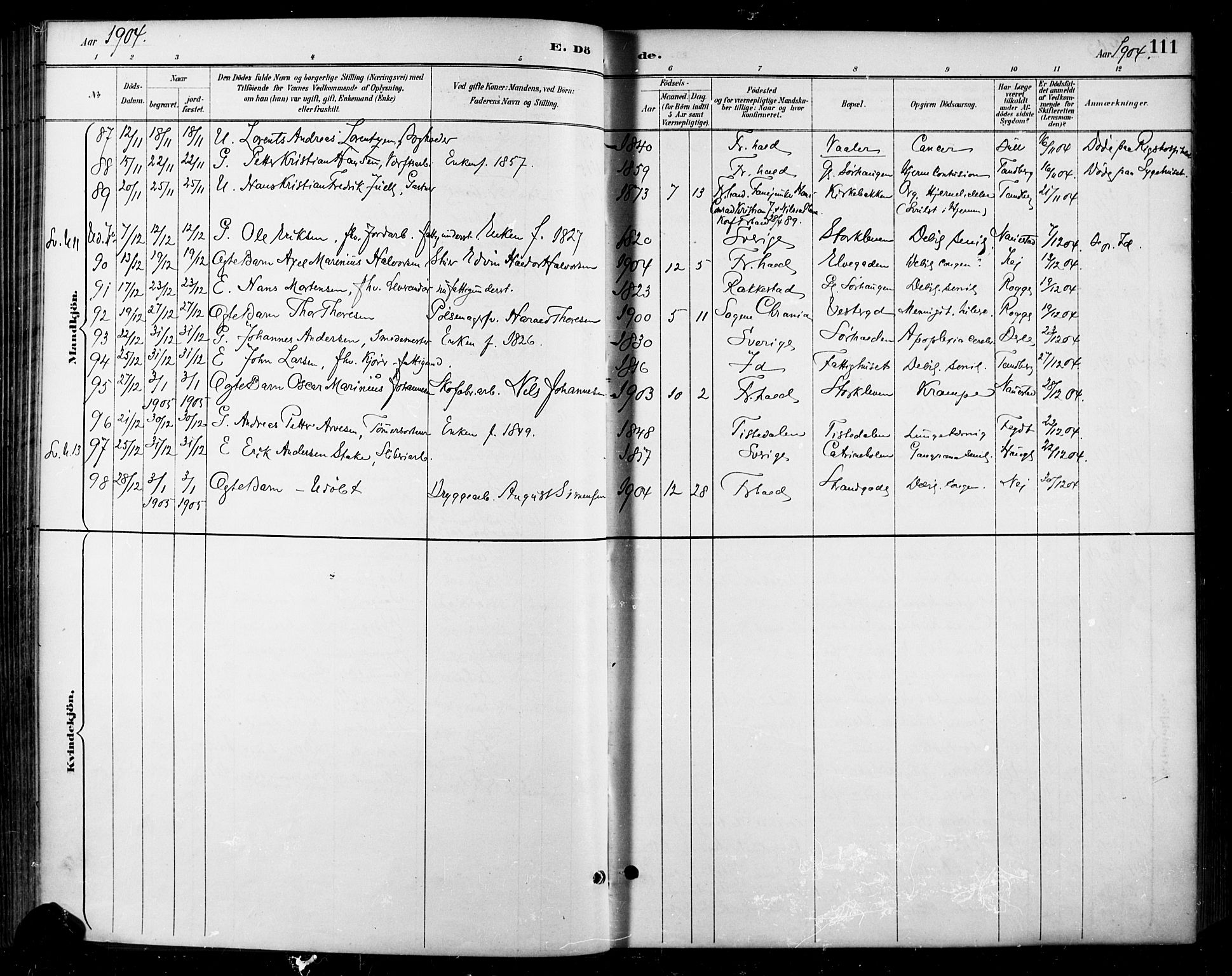 Halden prestekontor Kirkebøker, SAO/A-10909/F/Fa/L0014: Parish register (official) no. I 14, 1890-1906, p. 111